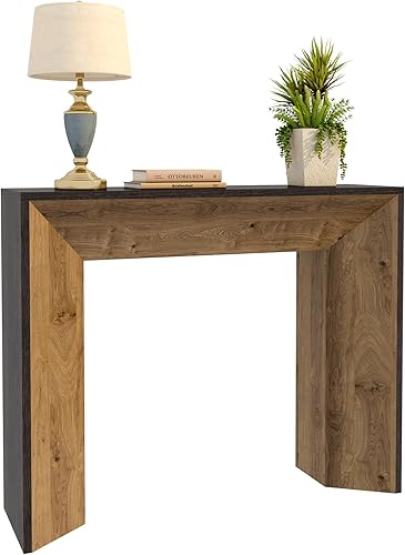 Miniatura 9 de Mesa consola de granja con luz LED, mesa de entrada rústica de 41 pulgadas con almacenamiento para entrada, pasillo, mesa de sofá industrial detrás