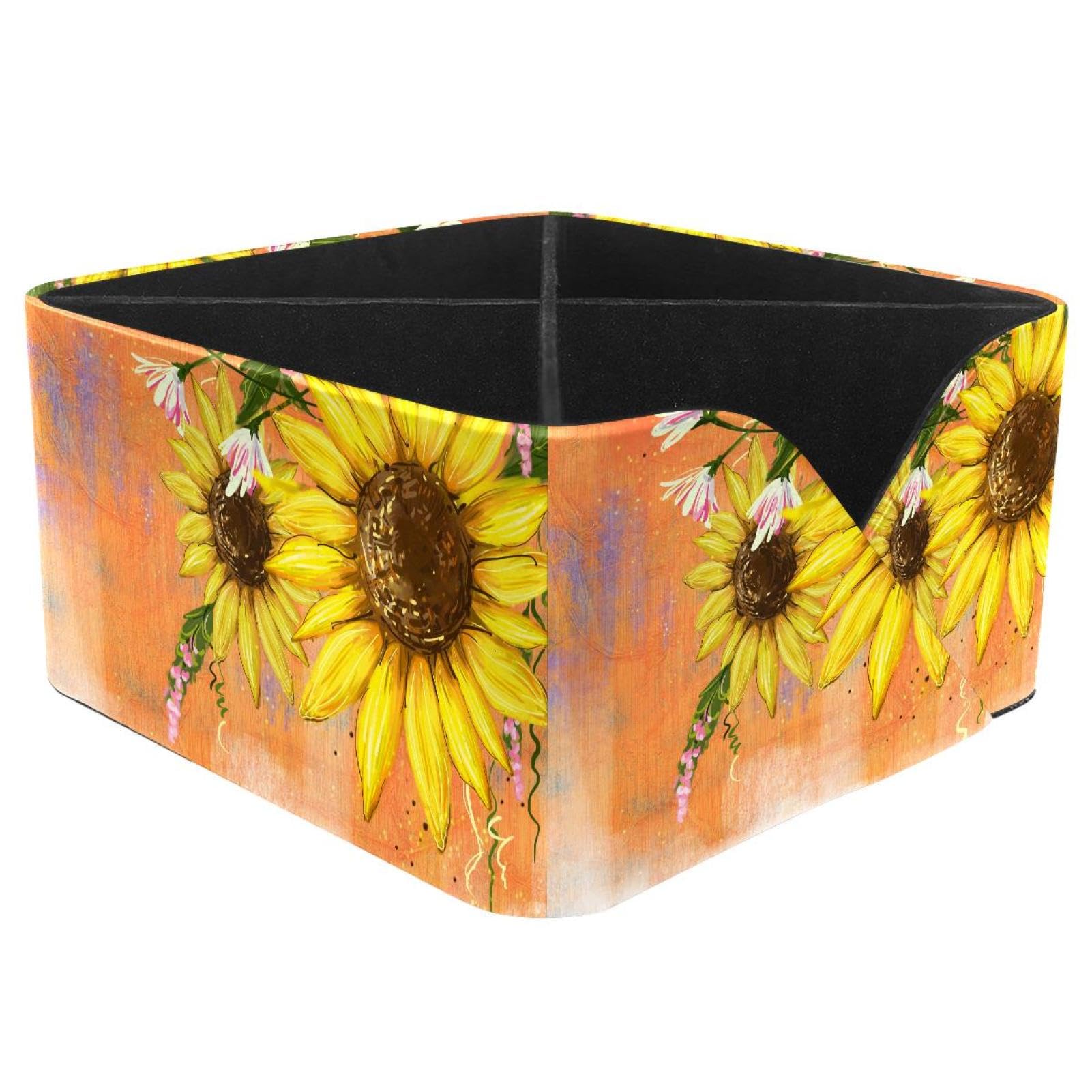 KengjuTesu Abstract Sunflower Desktop Organizer Pen Holder, Rectangular Pencil Cup for Office, Study and Makeup Stations