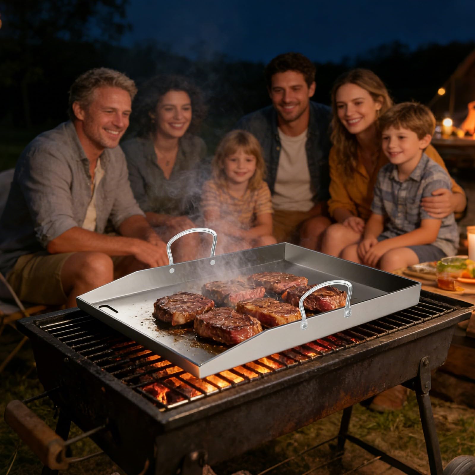 Plancha Grillplatte Edelstahl 40 x 30 cm, 4 mm Premium Plancha mit Griff