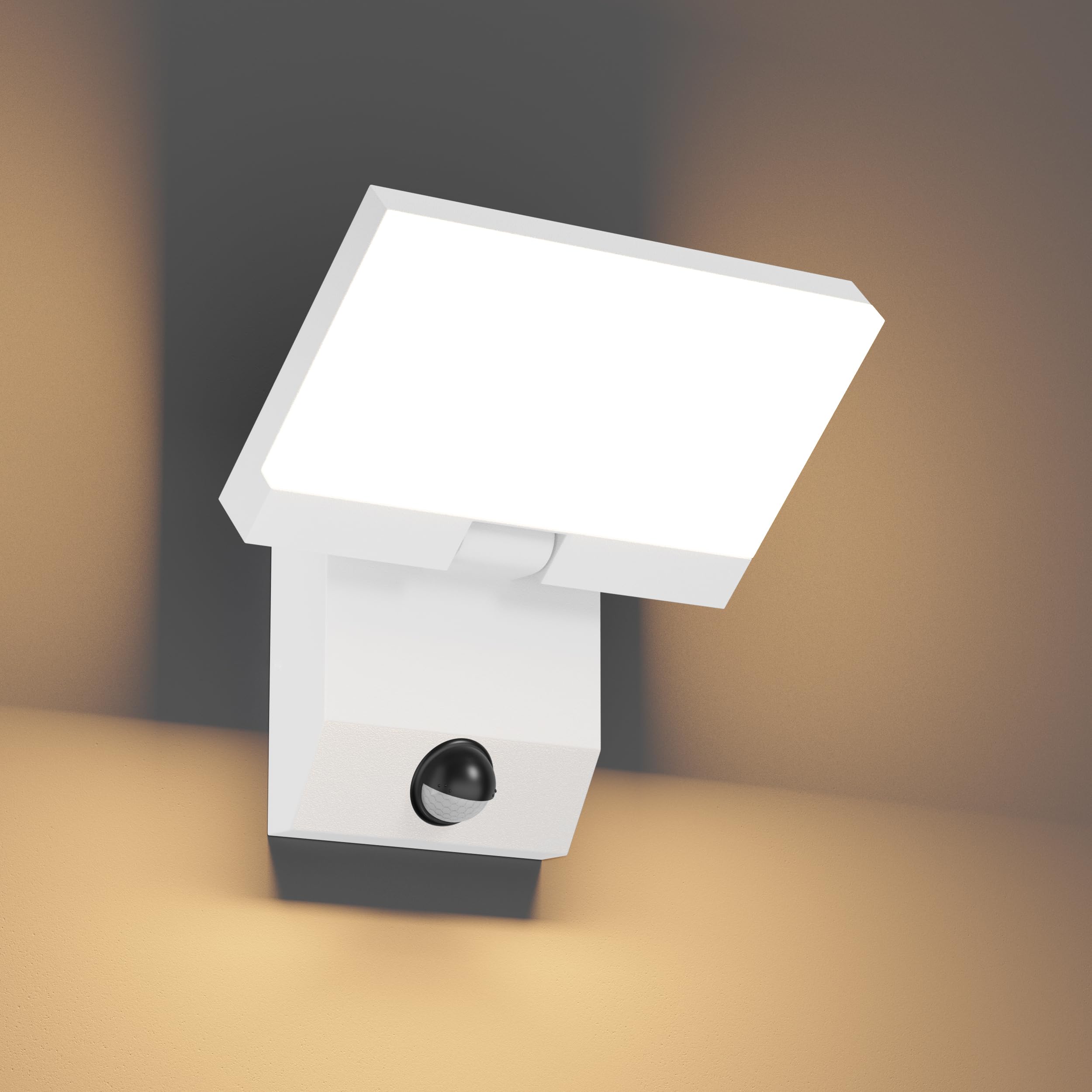 K-Bright 24W aplique LED con sensor 3000K Blanco cálido, iluminación exterior regulable IP65, apto para Haustür, Außenwände, Garage, Garten aplique con detector de movimiento, Blanco