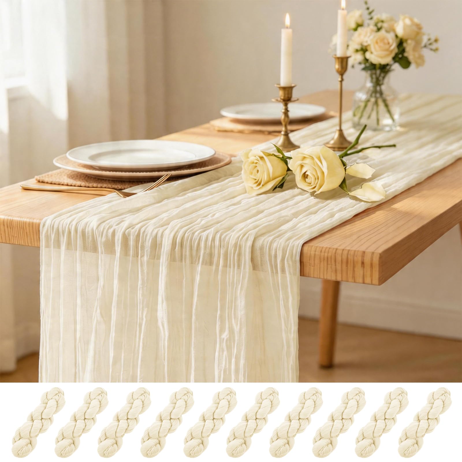 Lumaycens 10PCS Ivory Table Runner Cheesecloth Table Runner 45x275cm