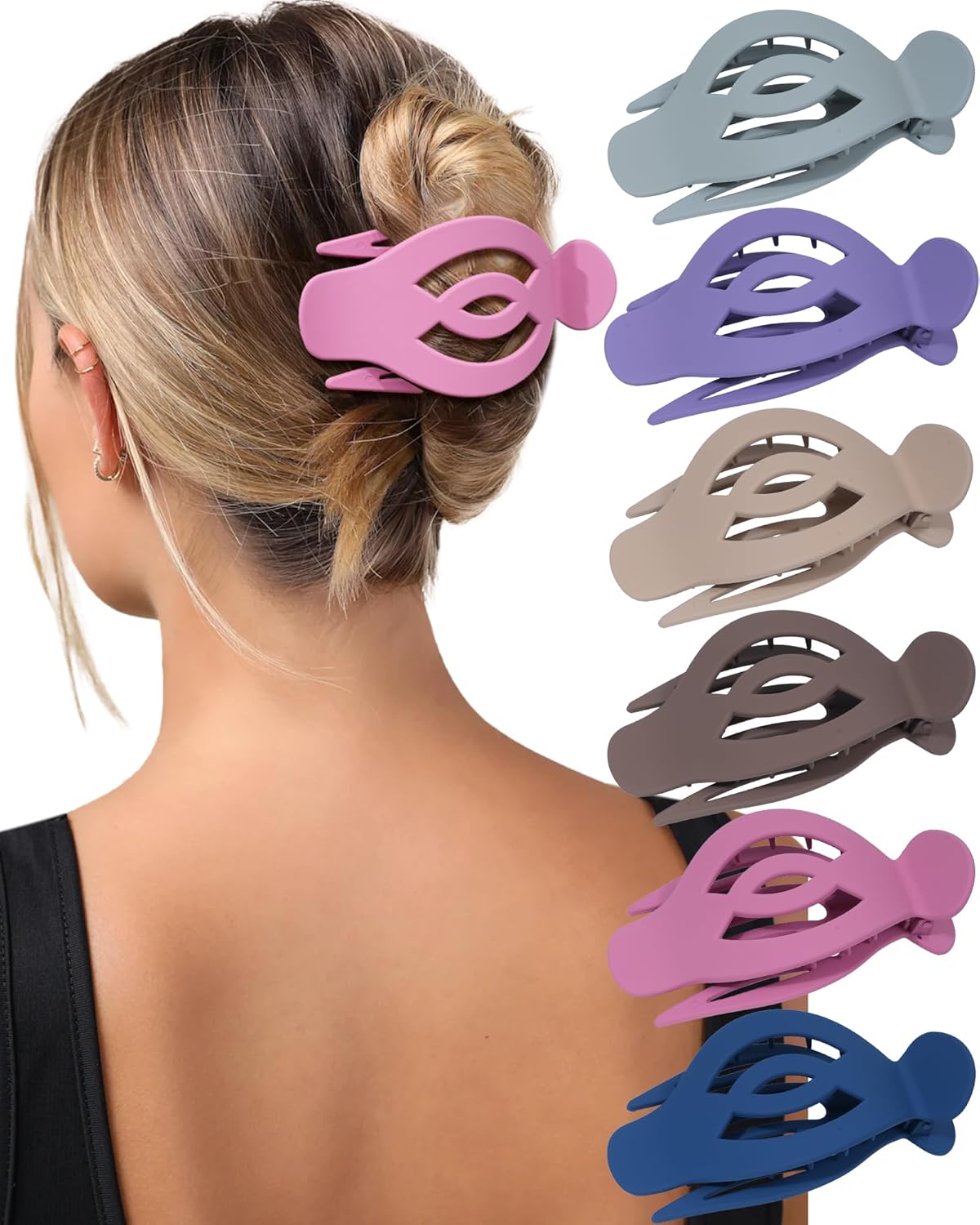 AWAYTR 6Pcs Upgrade Large Flat Hair Claw Clips for Women Girls, 5" Non-slip Duckbill Hair Clips for Long, Thick, Thin Hair, Comfortable for Driving & Lying Down (Matte (Dark))