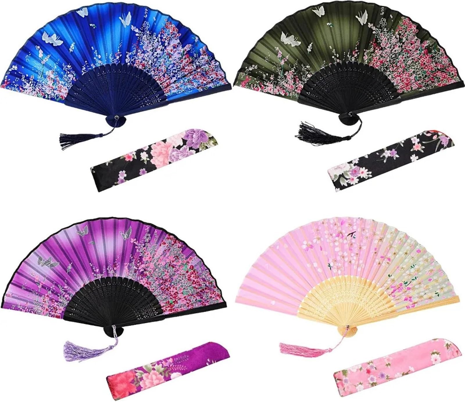 WSQHAO 4Pcs Handheld Floral Folding Fans With Tassel, Hollowed Hand Fan For Wedding Decoration for Summer