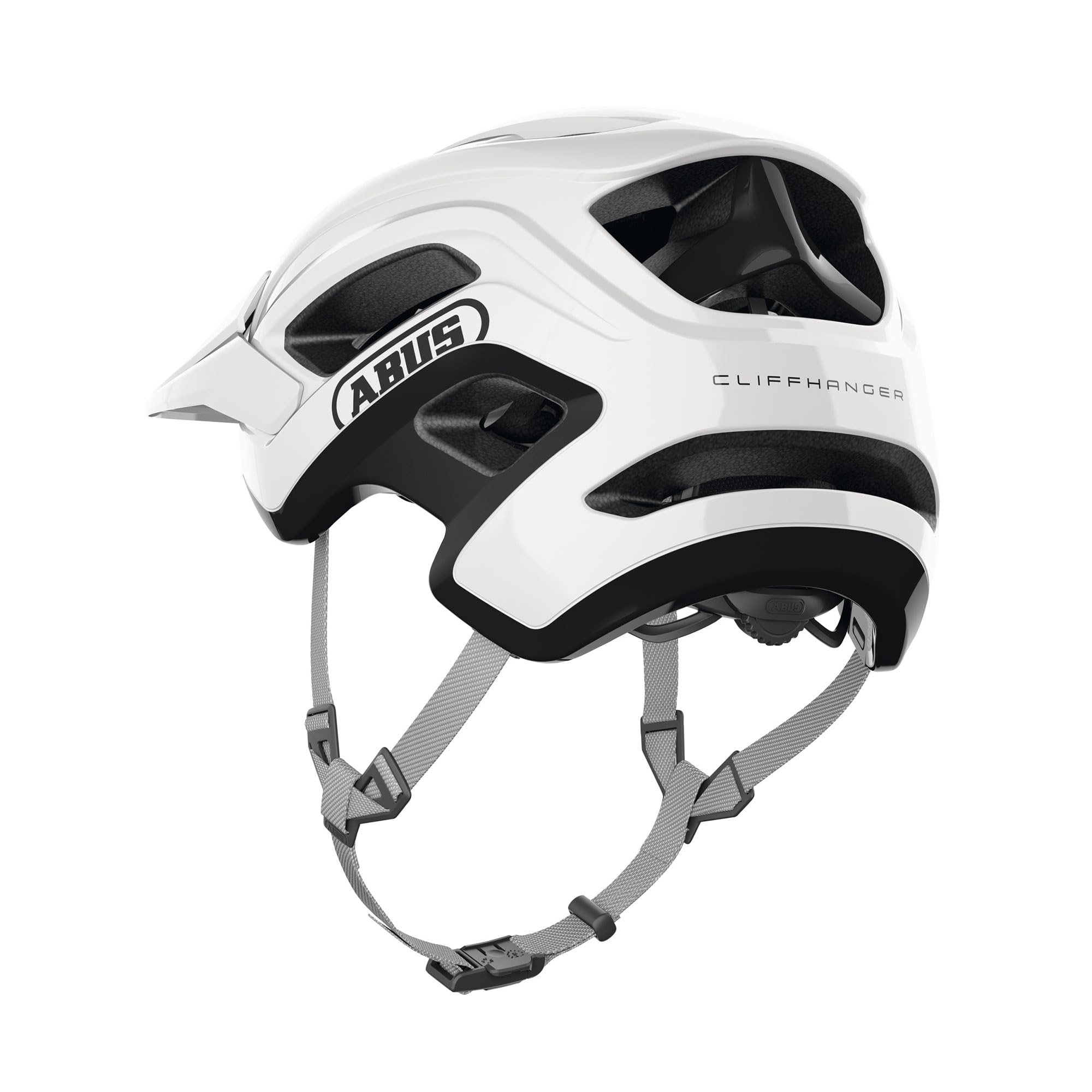 ABUS Cliffhanger Casco MTB de Bicicleta, Alpine White, L | Casco de montaña para singletrail y enduro, cierre magnético, visera regulable, almohadillas lavables