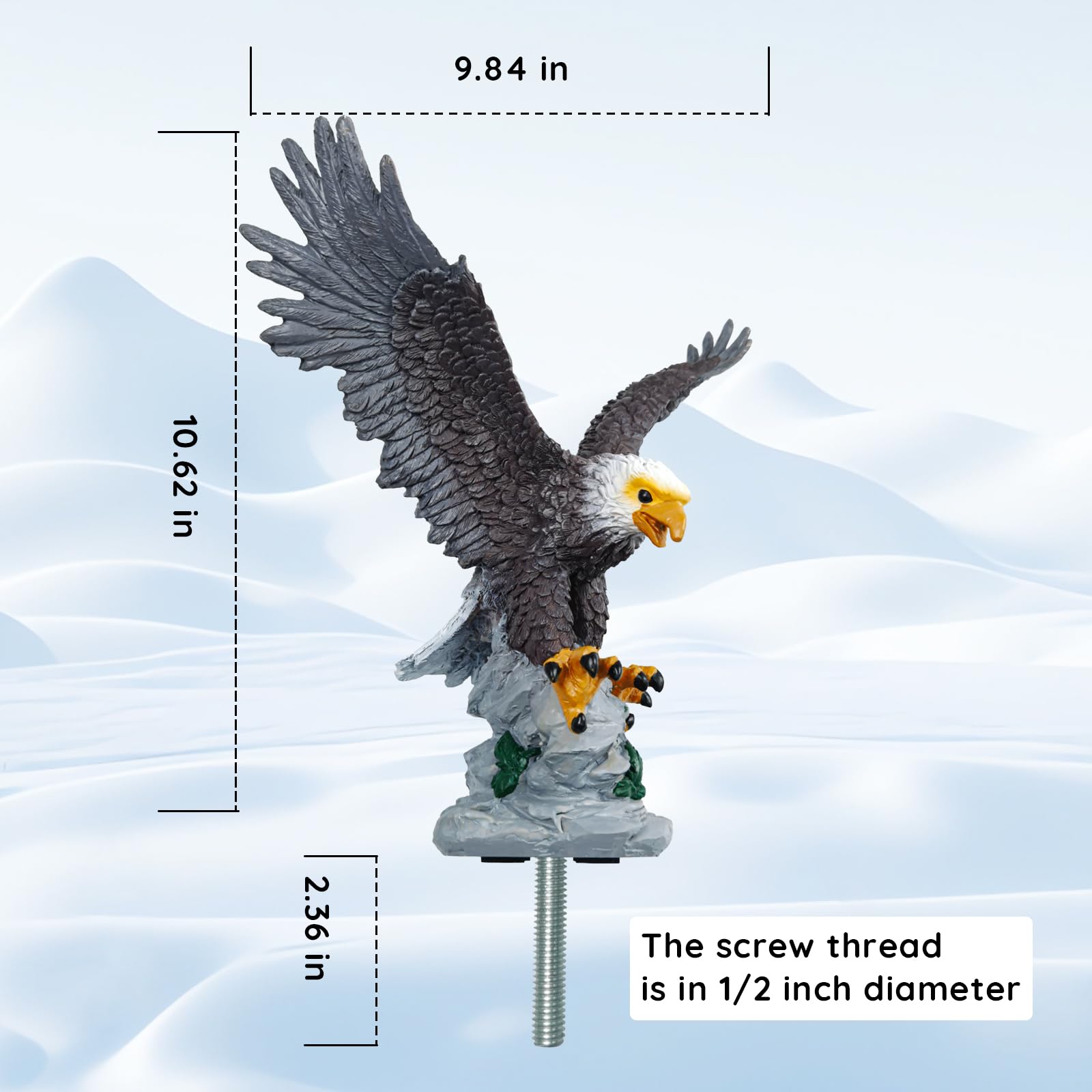 Flag Pole Toppers Outdoor Eagle,Spread Wings12 Bald Eagle Flag Topper for Flagpole,Waterproof Durable Resin Hand-Painted Design, Showcasing Your Pride and Patriotism On Independence Day (Eagle A)