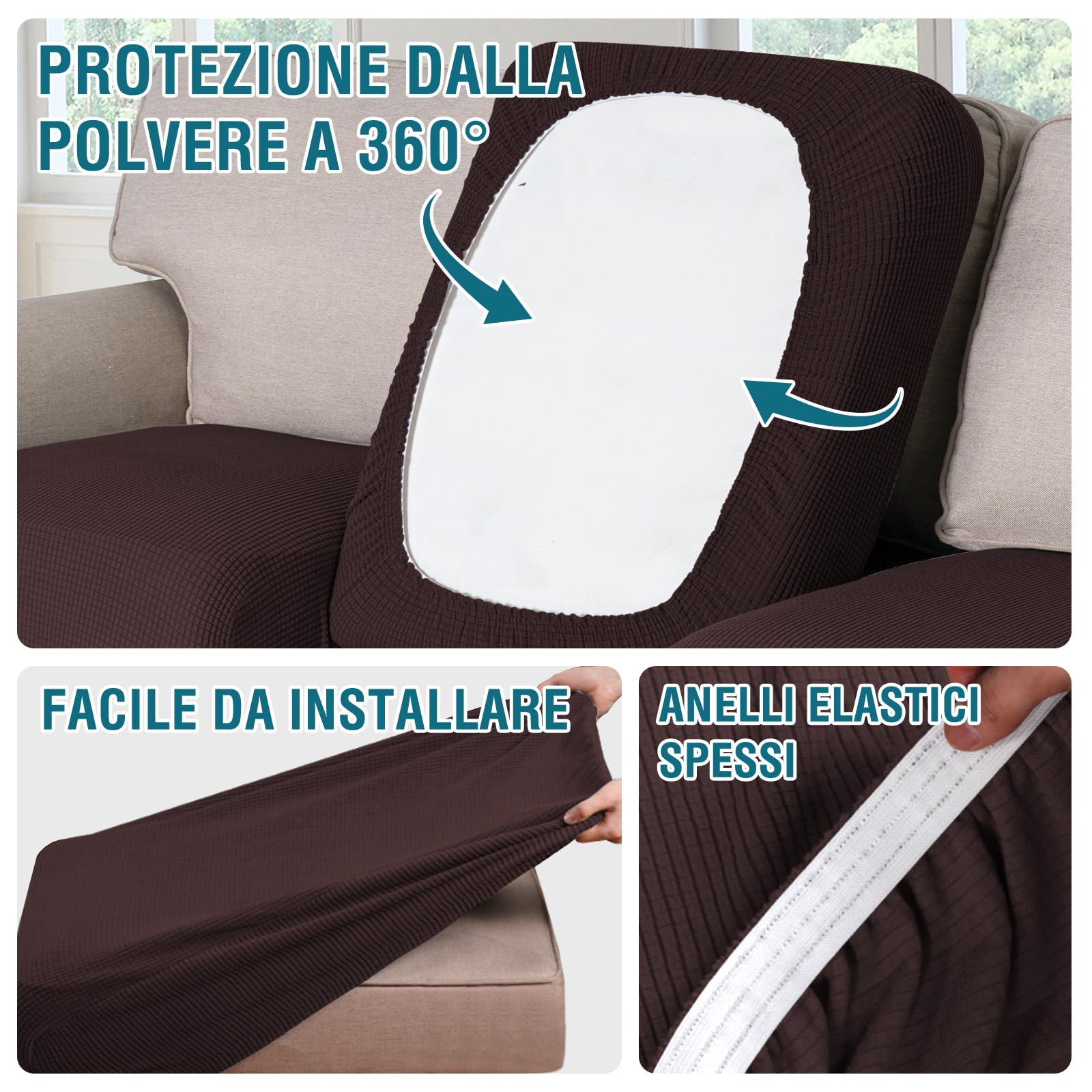 BellaHills Copridivano Elasticizzato, Telo Copridivano Universale con Penisola a Sinistra/Destra per Divani Forma di L Elasticizzato, Copridivano Antigraffio Gatto (2 Posto + Chaiselongue, Marrone)