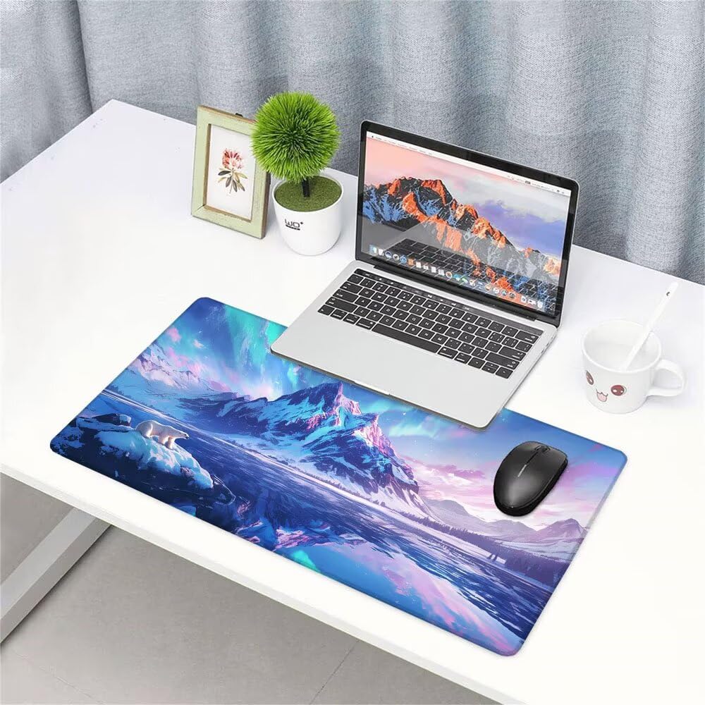 Alfombrilla de Mouse para Juegos, Blu, XXL, Antideslizante, Impermeable, Diseño de Montagna neve, Extendido, Grande, 1200x600x3mm, para PC, Laptop, Ufficio, Famiglia d-868