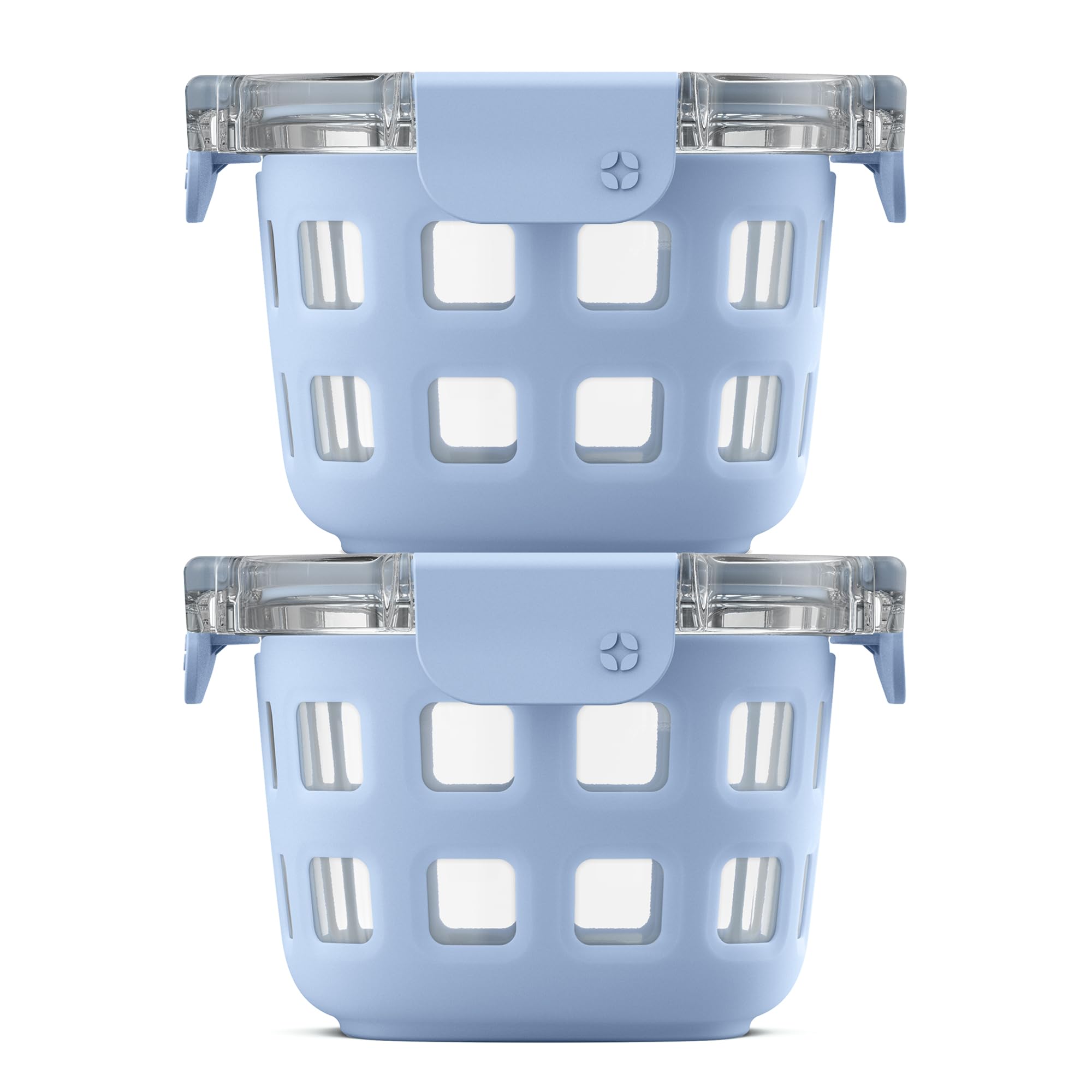 Ello Duraglass 2-Pack 2 Cup Reusable Glass Container Jar with Leak Proof Lids and Protective Silicone Sleeves | Perfect for Overnight Oats, Snacks, Yogurt | BPA-Free | Dishwasher Safe | Halogen Blue