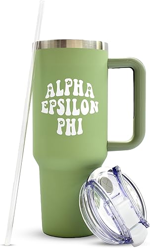 Sorority Shop Alpha Epsilon Phi - Vaso con asa de 40 onzas, para mejor amiga, bonito vaso grabado de hermandad, vasos aislados para mantener tus