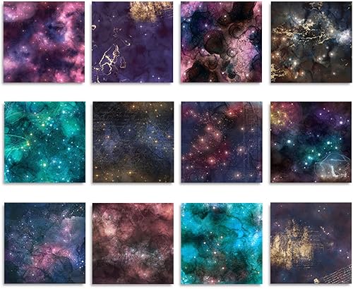 Miniatura 2 de BLEDS Papel de álbum de recortes, 24 hojas de papel para álbumes de recortes de manualidades, 12 x 12 pulgadas, patrón de galaxia, impresión de