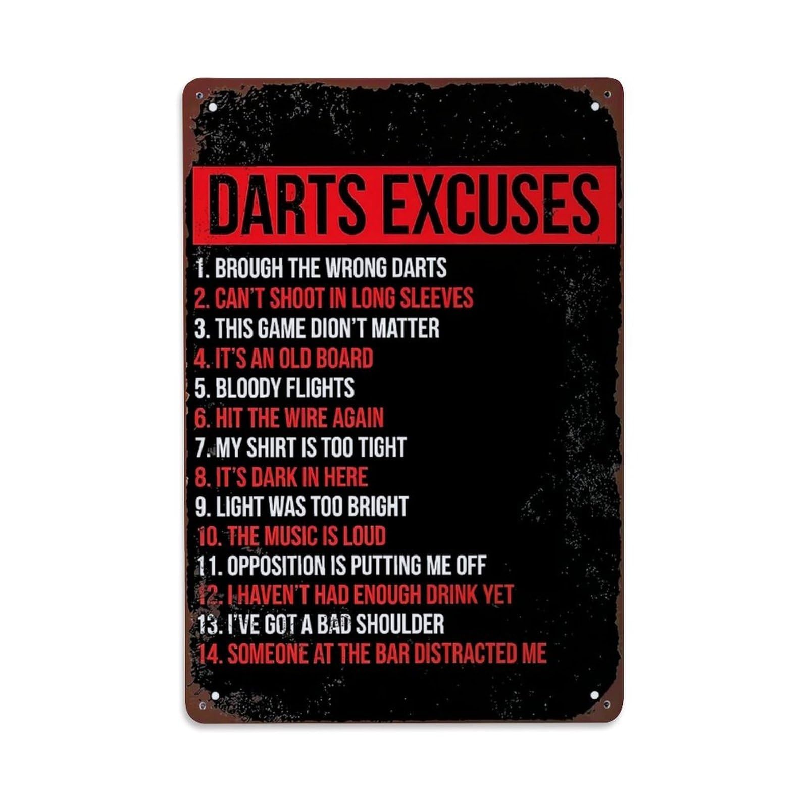 Jdfenggu Vintage Darts Excuses Funny List Print Retro Metal Tin Sign, Metal Poster For Bar, Home, Man Cave, Kitchen, Laundry Room Art Decor 8X12 Inch