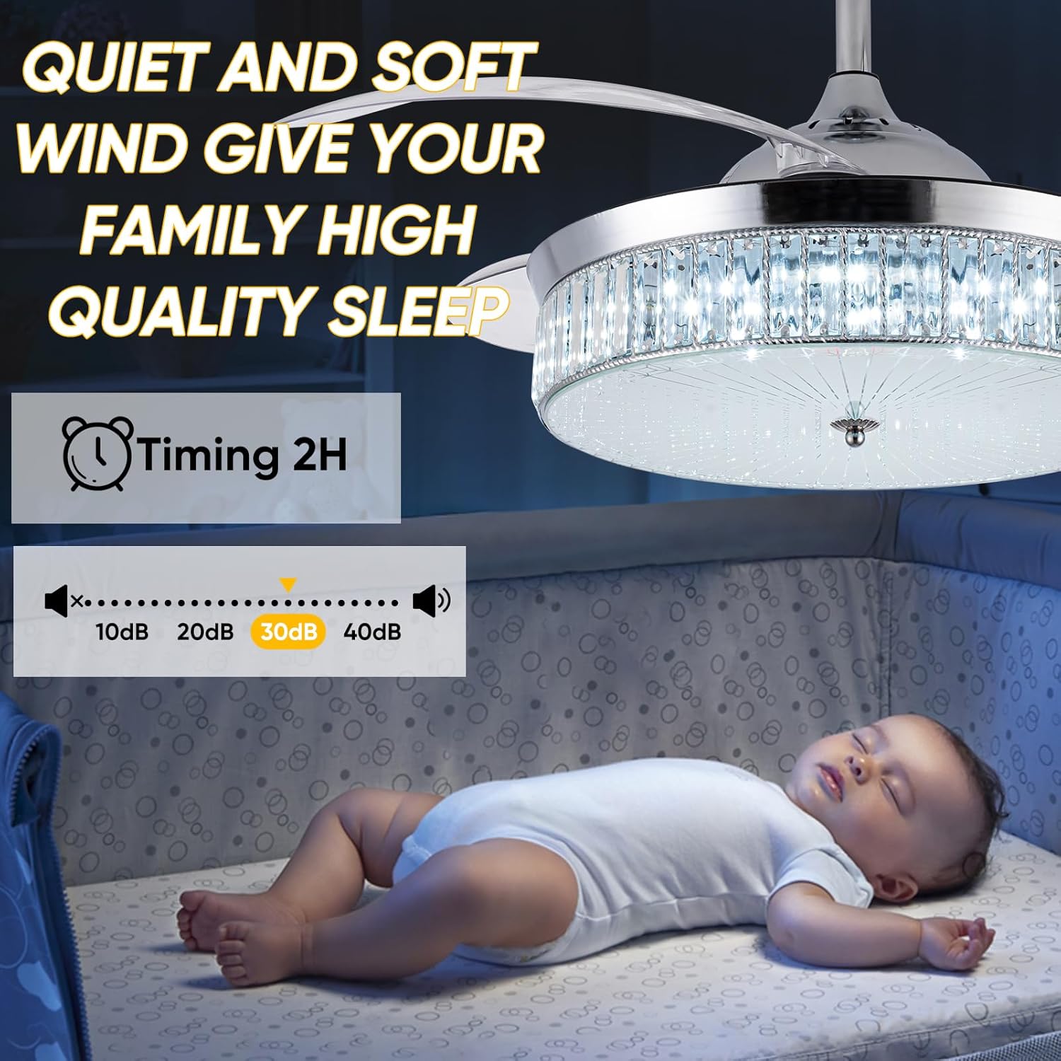 42'' Crystal Ceiling Fans with Lights and Bluetooth Speaker, Luxury Fandelier Crystal Ceiling Light, Retractable Chandelier Fan with Remote, Dimmable, Reversible for Living Room, Bedroom