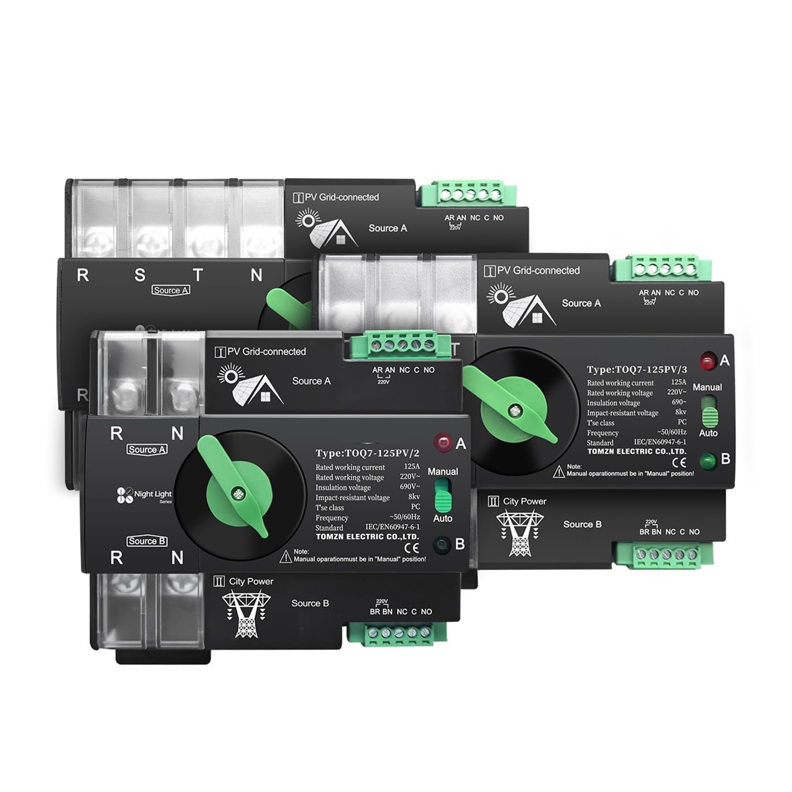 Inverseur automatique rail Din 2P 125A commutateur électrique 230V