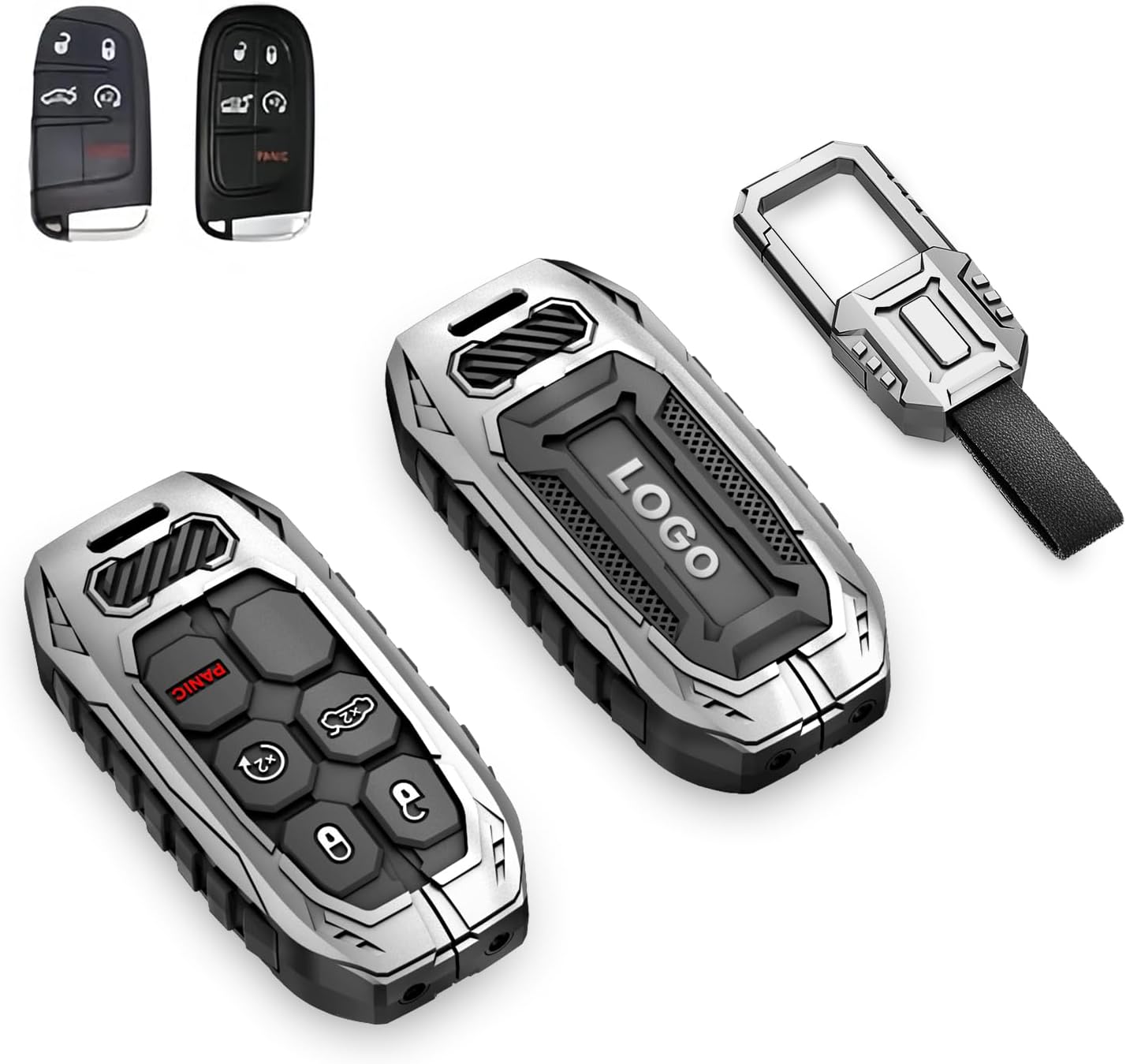 Metal Key fob Cover Compatible with Jeep Grand Cherokee Renegade Dodge Durango Challenger Patriot Grand Comander Journey Fiat Dart Chrysler 200 300 Keychain Key Case, Black