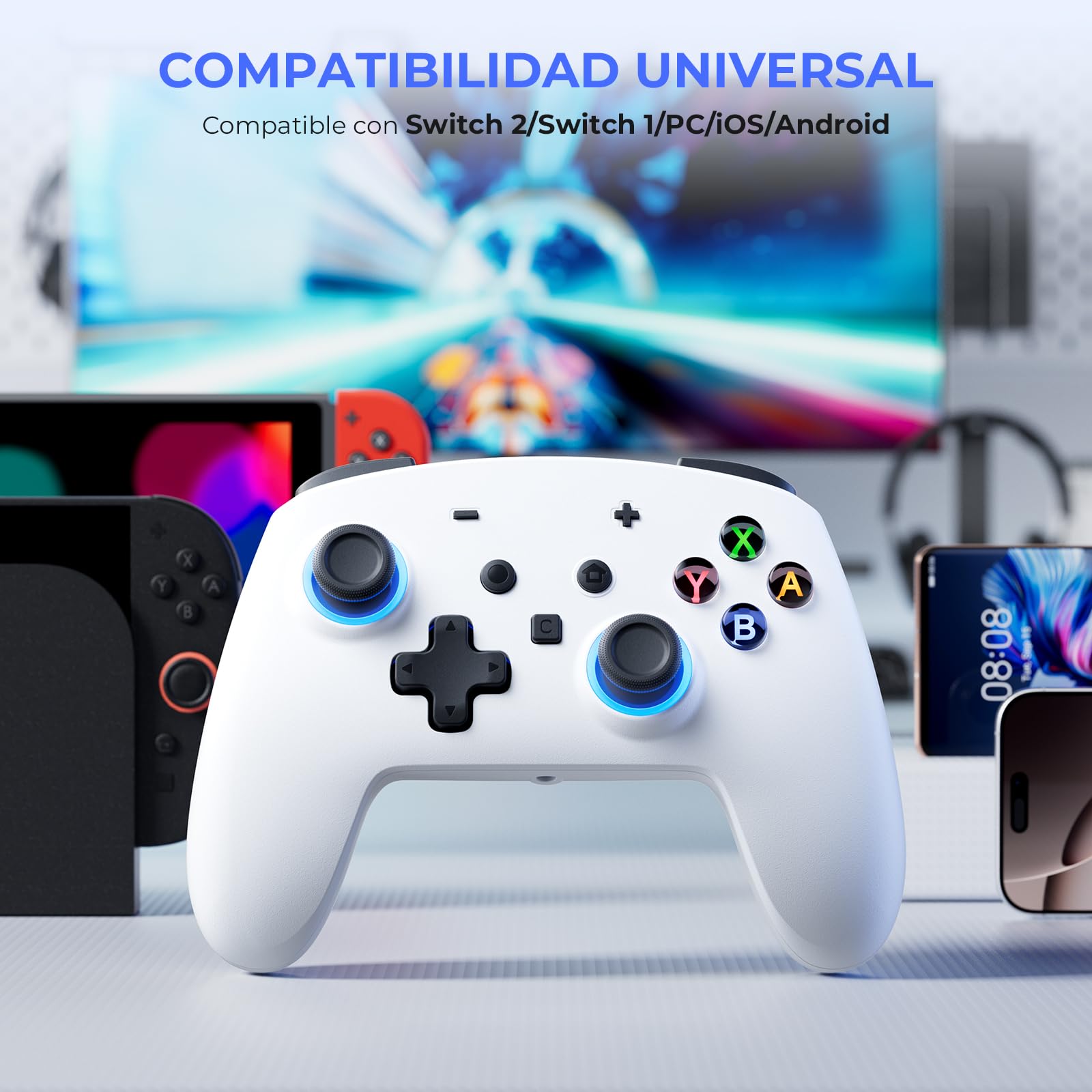 ECHTPower 2026 Controller per Switch 2, Hall Joysticks, Risveglio della NS2 / NS1, Funzione Turbo, Pulsanti Posteriori, Luce RGB, Vibrazione e Giroscopio, Pro Controller per Switch 2/1/PC/iOS/Android