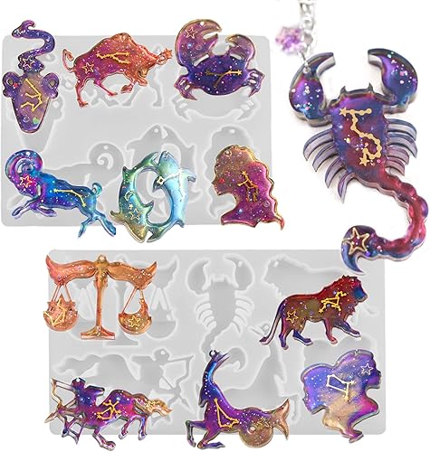 Moldes de resina del zodiaco, molde de silicona para llavero de animales de constelación, moldes únicos de resina epoxi, molde colgante para joyería