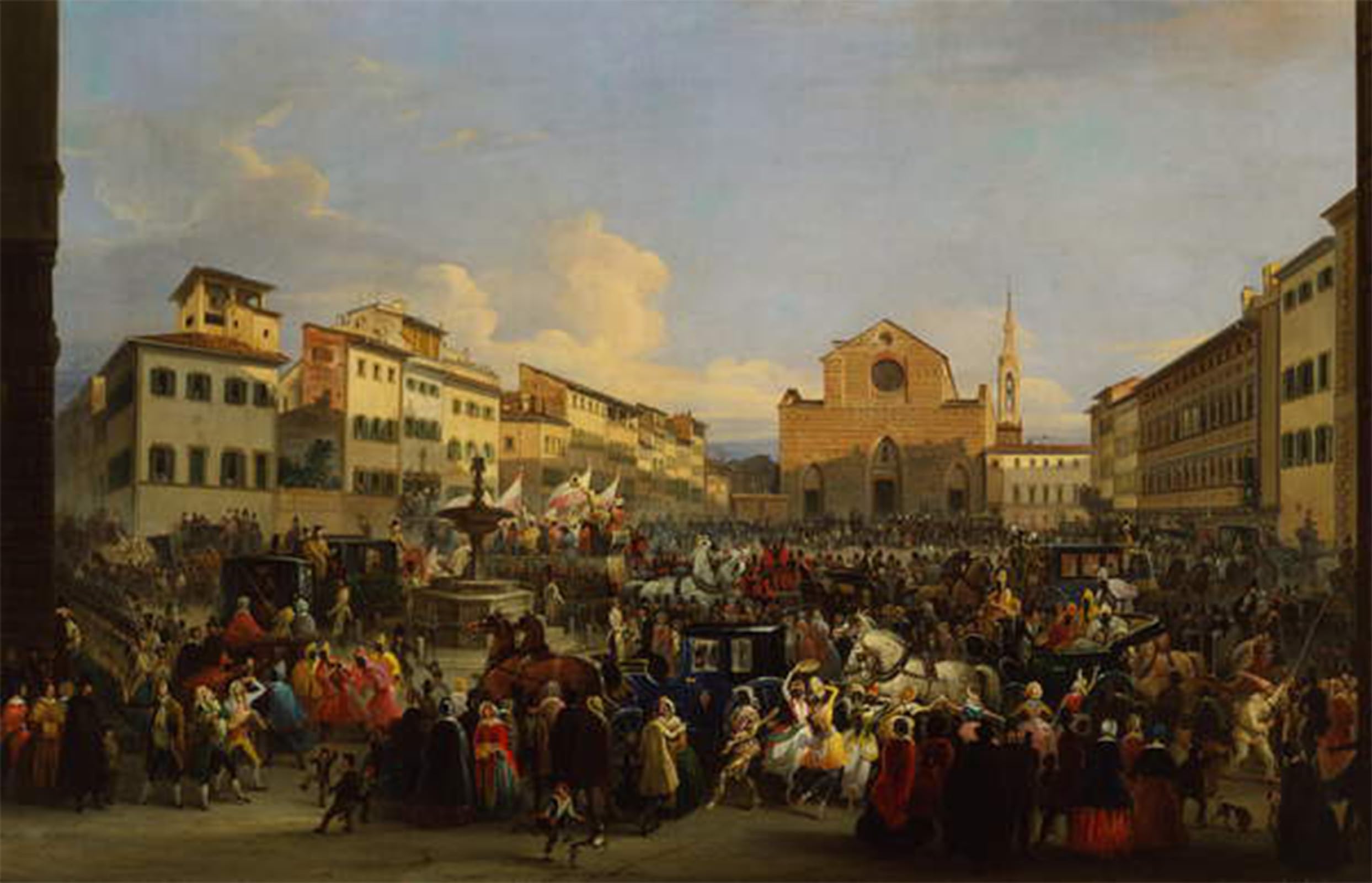 POSTERIIk Vintage Art Print Images Pictures Print Piazza Santa Croce in Florence During Carnival by Famou Painter Modern Colour Posters for Office Home Decor 60x90cm