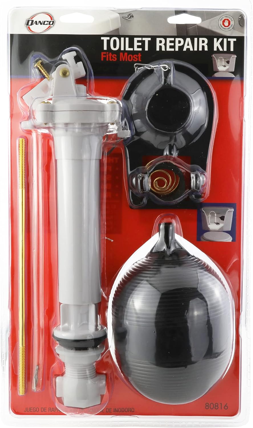 Danco Complete Toilet Repair Kit, Fill Valve, Flapper, Rod, Float Replacement (80816), White