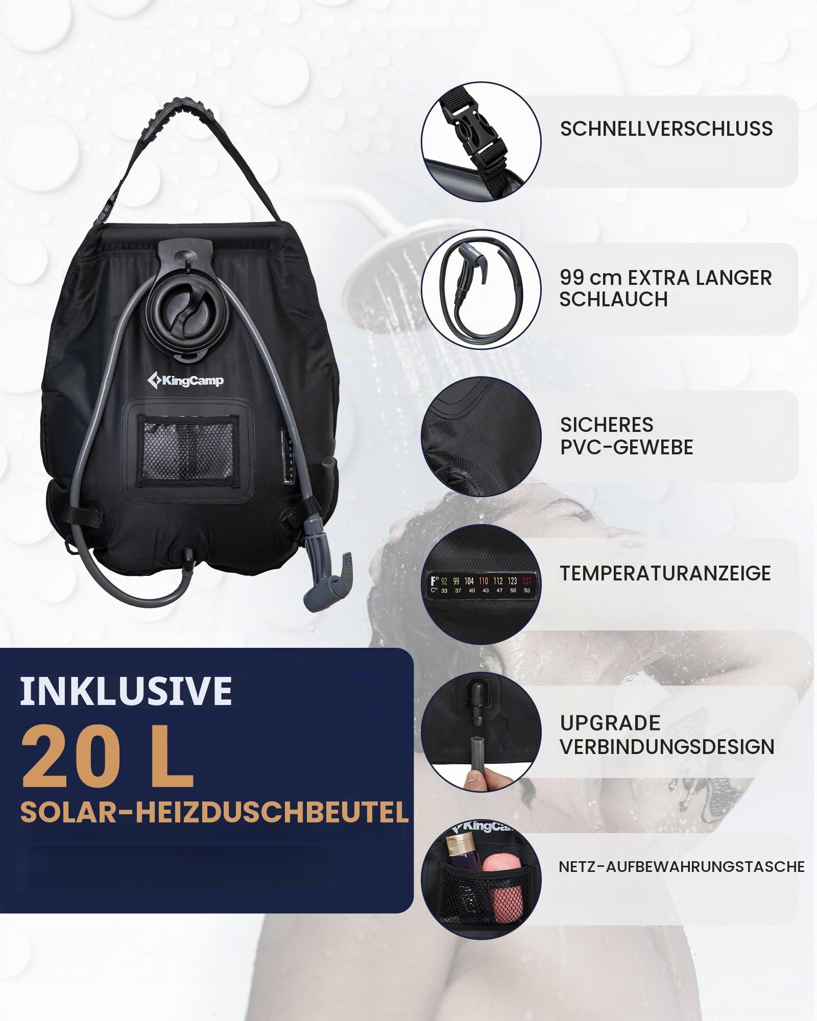KingCamp Übergroße Outdoor-Duschzelte für Camping, Ankleidezimmer, tragbarer Unterschlupf, Umkleidekabine, Dusche, Privatsphäre, Einzel-/Doppelduschzelt, 200 x 105 x 203 cm