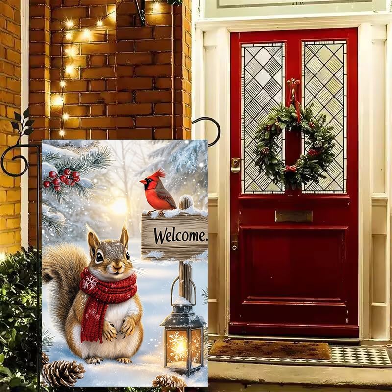 Winter Garden Flags for Outside 12x18 Inch Double Sided, Small Burlap Seasonal Holiday Snow Squirrel Garden Flag Winter Xmas Decorations Christmas Outdoor Flag for Yard Garden Porch Decor - Image 6