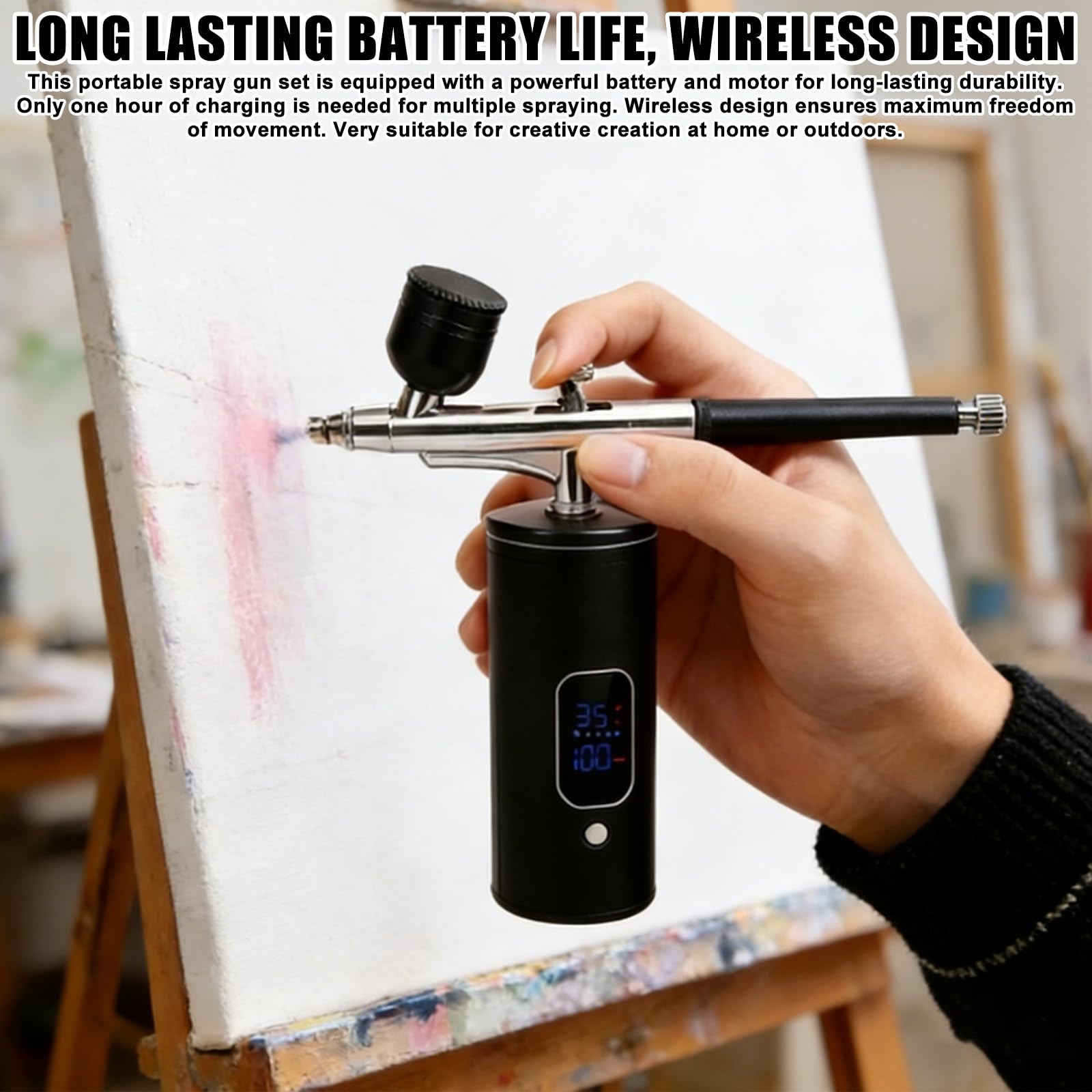 Set aerografo wireless con compressore, 30 PSI, batteria portatile, ricaricabile, pistola aerografo palmare, accessori per la pulizia del trucco, decorazione della torta e modello, nero
