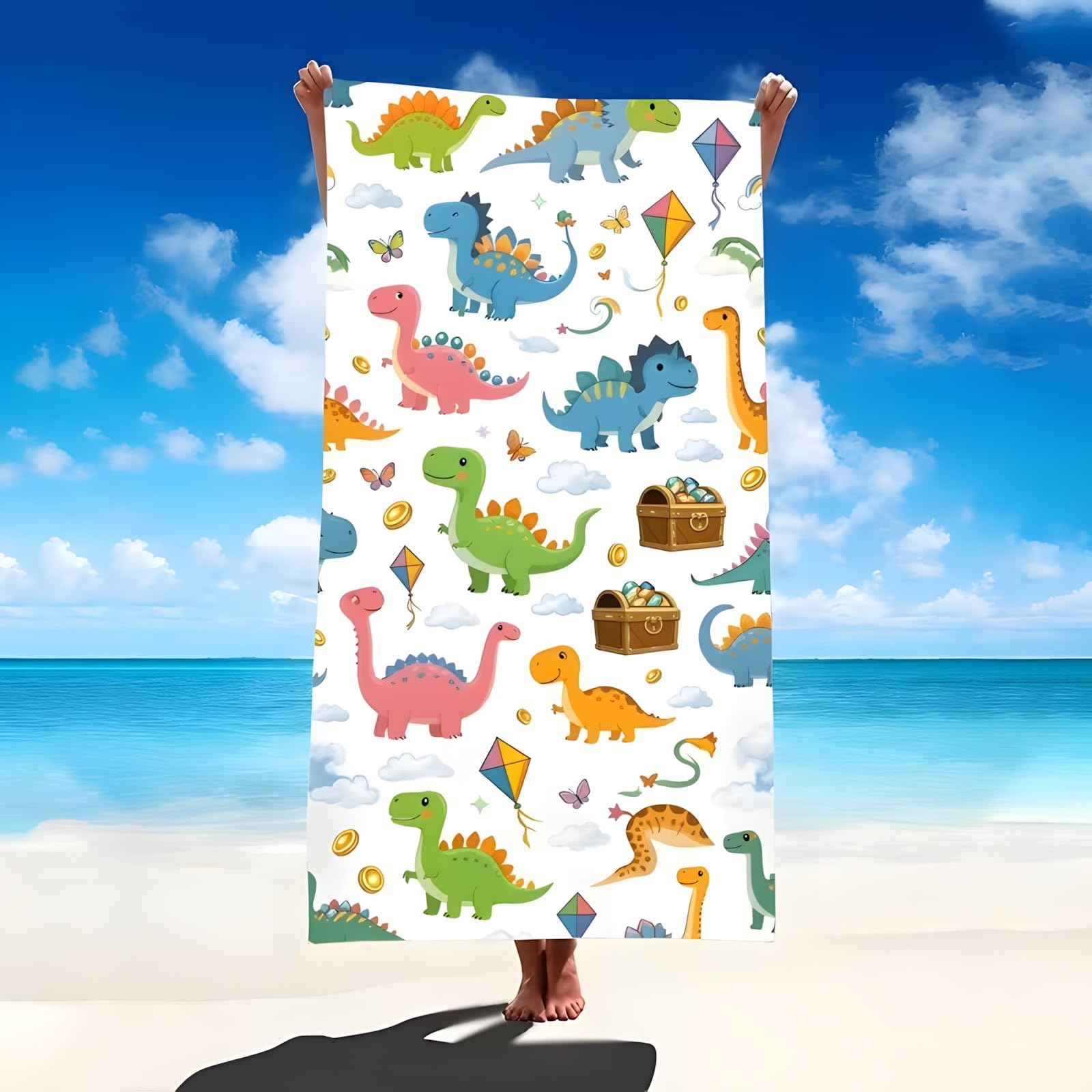 YZQGLHP Cartoon Microfibre Beach Towel Dinosaurs Beach Bath Towel Quick Drying, Lightweight, Sand-Free, Durable, for Pool, Gym, Camping, Travel Towel 180x200cm
