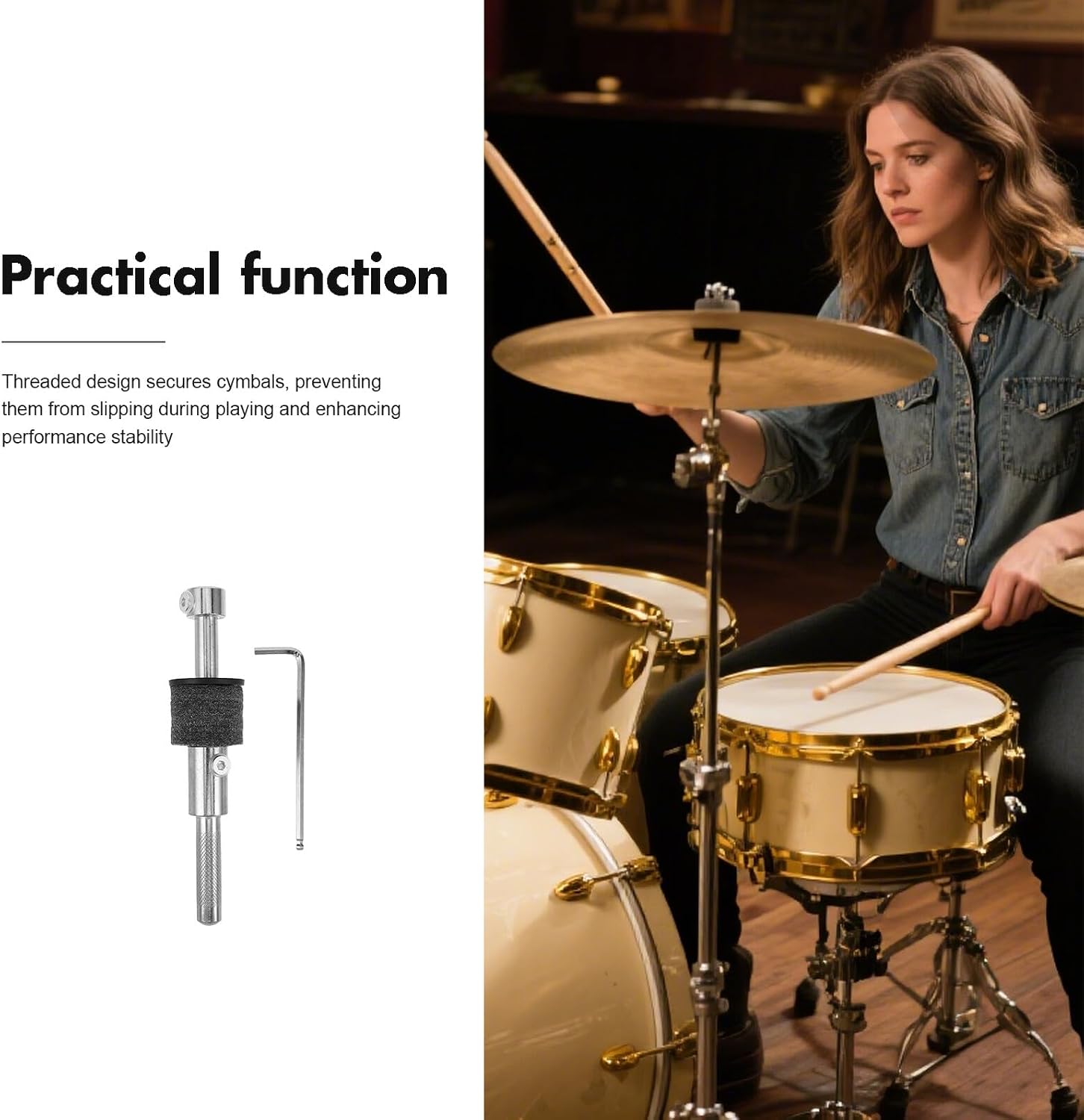 Threaded Cymbal Stacker Attachment for Drum Set Adjustable Straight Cymbal Stand Extension Arm Accessory for Percussion Mounting