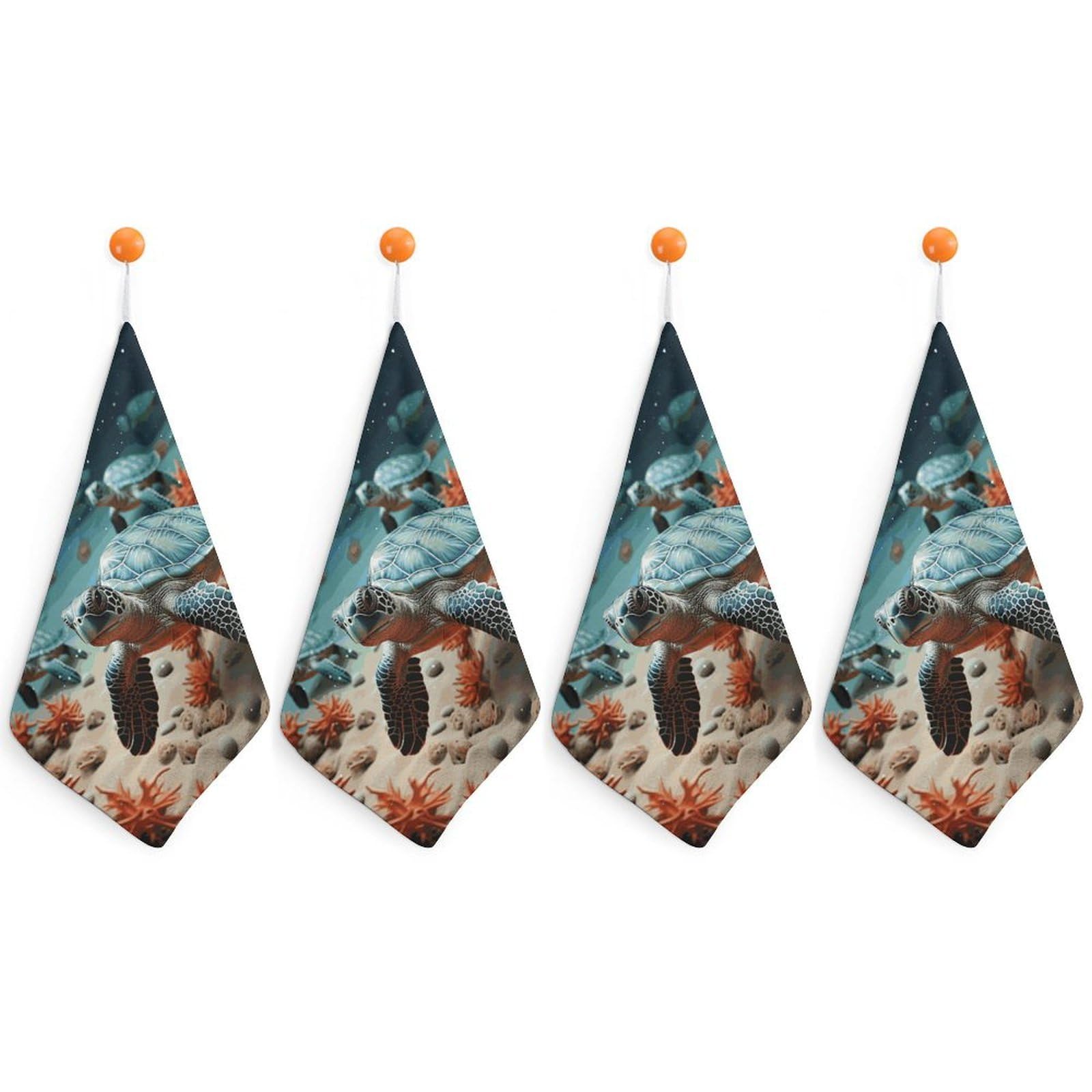 LDGSUPH Turtle Starfish Hand Towels Fashion Hand Face Towel with Hanging Strap Absorbent Soft Decorative Towel Fade Resistant Cozy Face Cloths for Kitchen Gym Bathroom Towels 4PCS