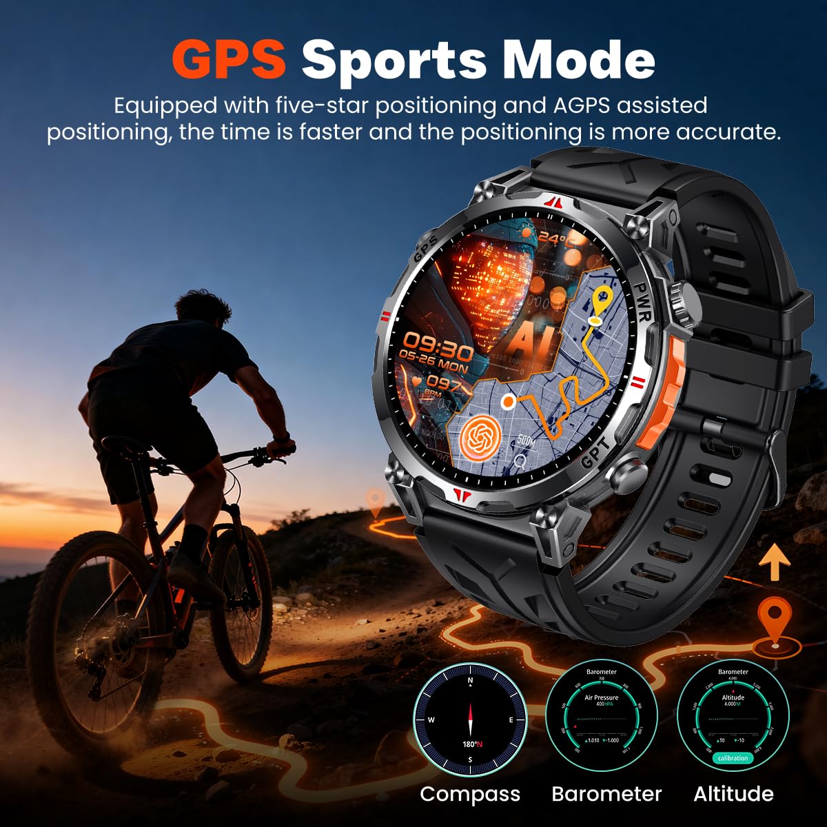 Orologio Smartwatch Uomo con GPS Sport: 1.7" AMOLED Orologi Intelligenti con GPT Effettua Risposta Chiamate 107 Modalità Sportive 3 ATM Pressione Sanguigna Frequenza Cardiaca Compatibile Android e iOS