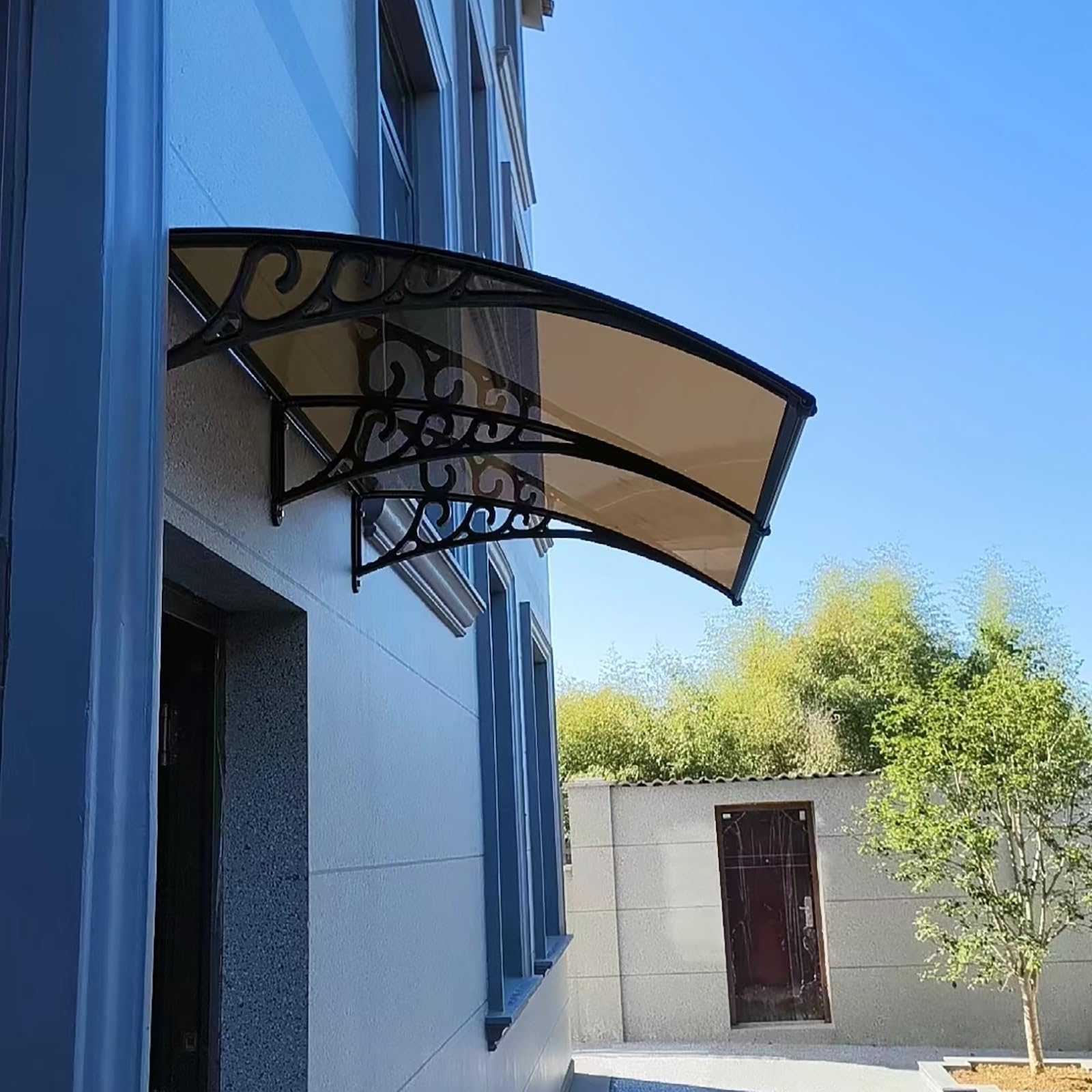 Toit Marquise de Porte en Polycarbonate Marron Contre les Infiltrations du Balcon