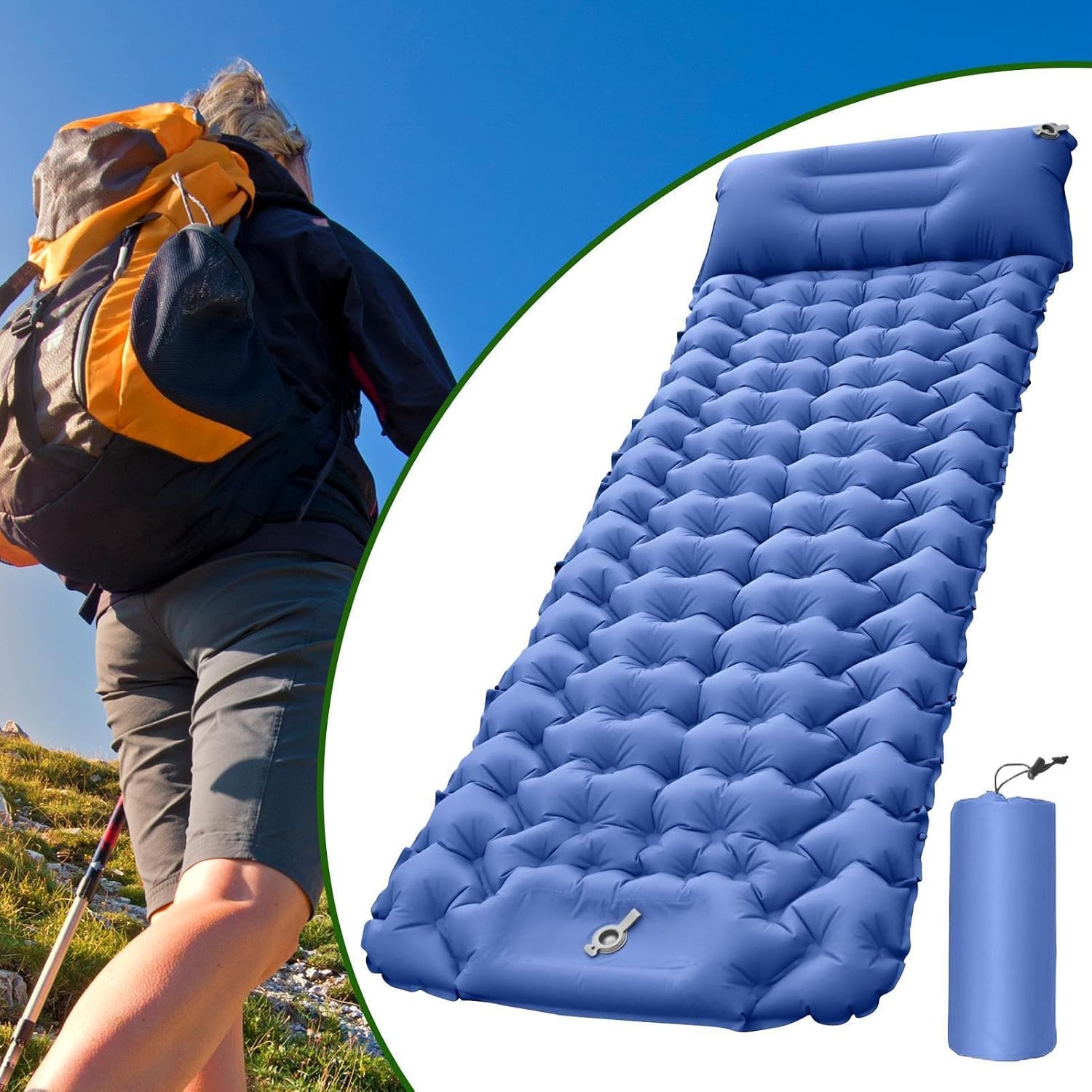 Inflatable Sleeping Pad for Camping | Compact Portable Airbed Mattress Pillow | Inflatable Hiking Sleep Mat - for Outdoor Travel Backpacking Hiking Tent Car Truck SUV Women Men
