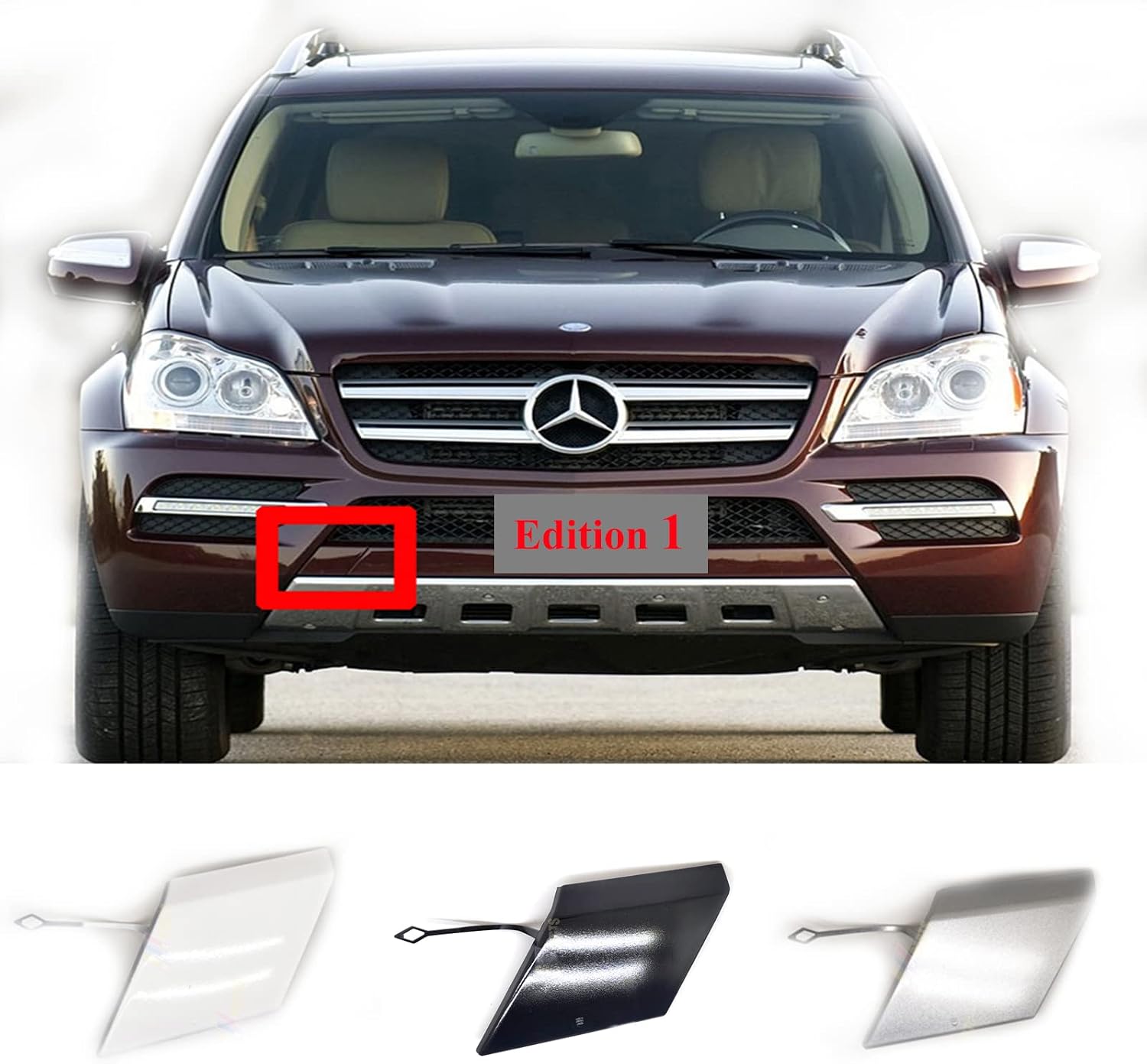Front Tow Cover Fit 09-12 Mercedes Benz GL X164 Facelift for GL320 GL350 GL420 GL450 GL500 GL550 2009 2010 2011 2012 bumper towing Hook Eye Cap 1648846622 1648840023 (Edition1,Black)