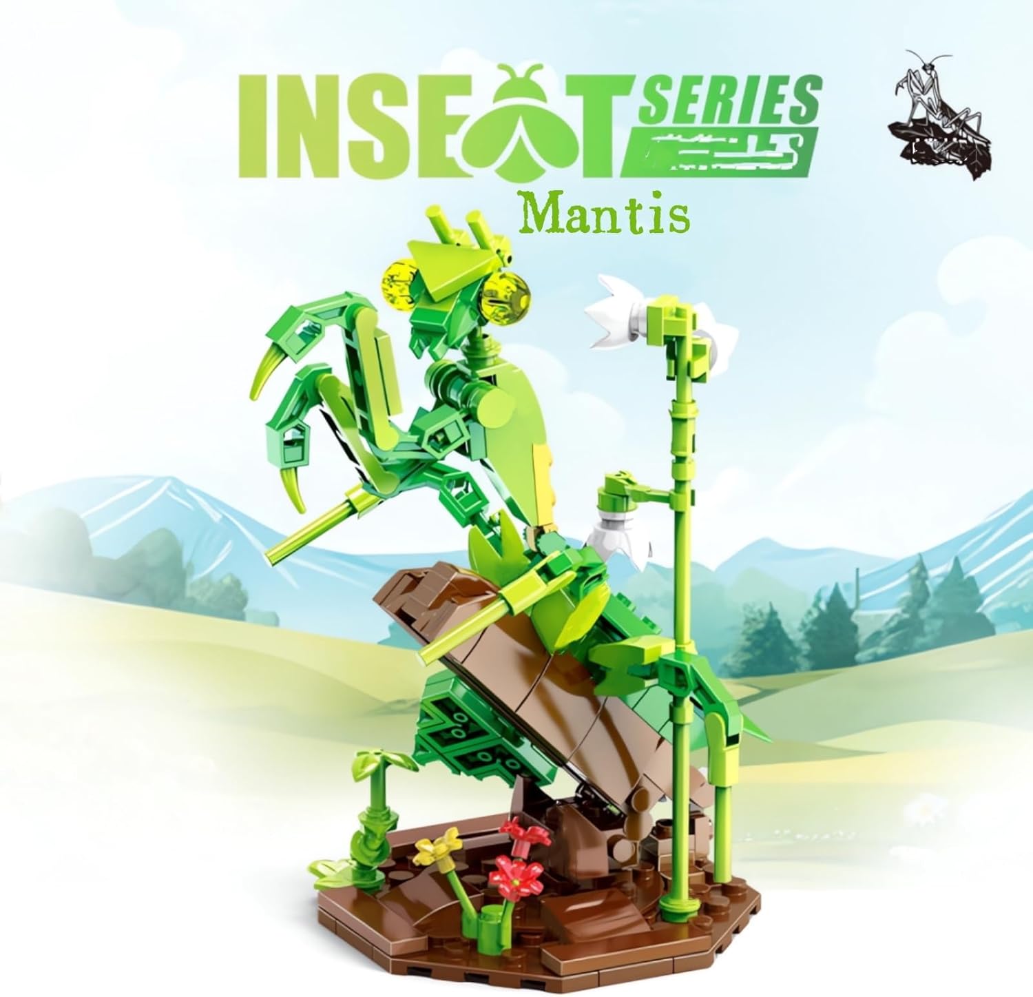 Ideas Insect Collection Toy Building Sets, Chinese Mantis with Flowers Nature Display Models for Home Decor, Fun Bug Gift for Animals Lovers Woman Teens Adults