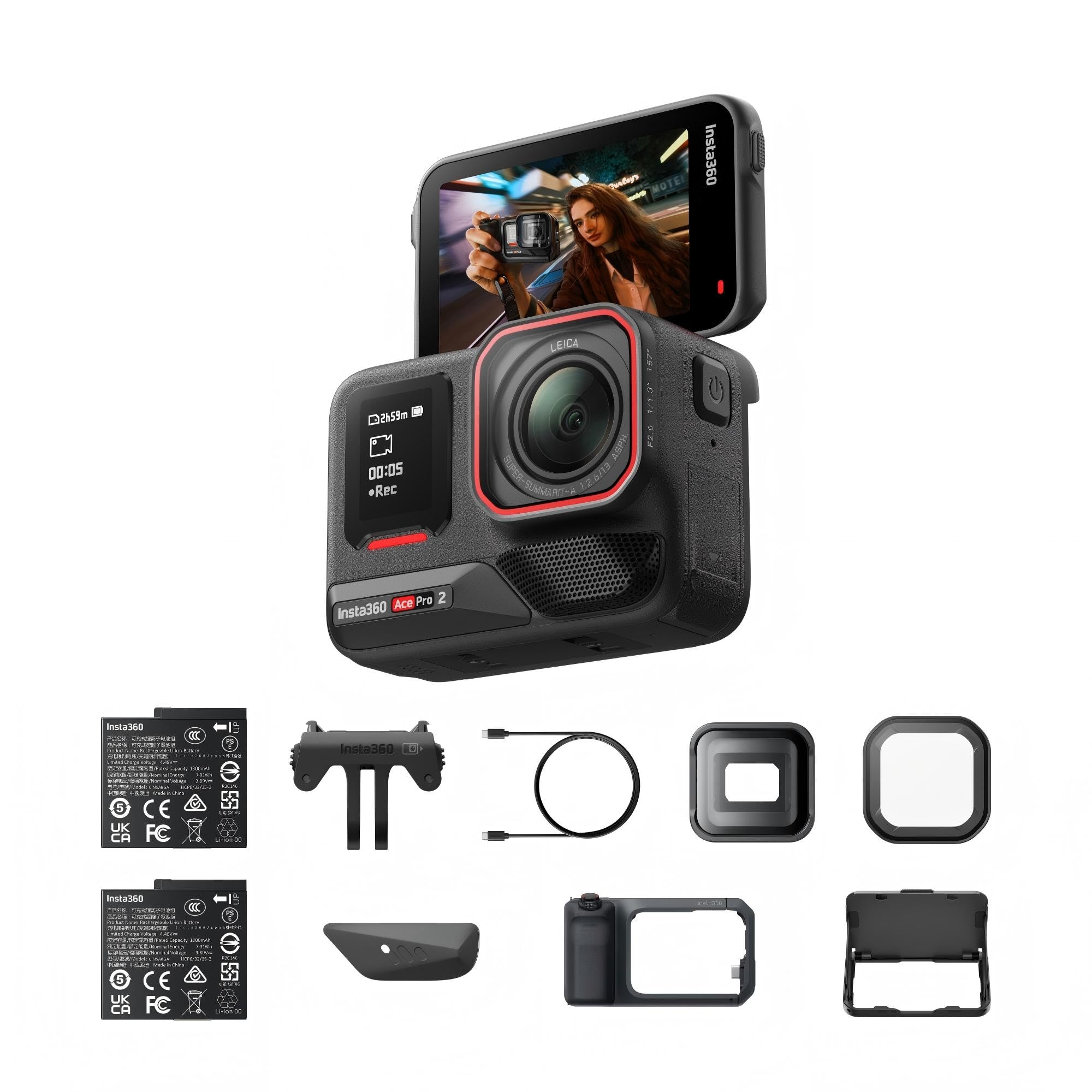 Insta360 Ace Pro 2 Pack Videomaker in edizione limitata. Action cam impermeabile 8K, progettata con Leica, sensore 1/1,3", Kit impugnatura Xplorer Pro, lente cinematografica, filtro Black Mist