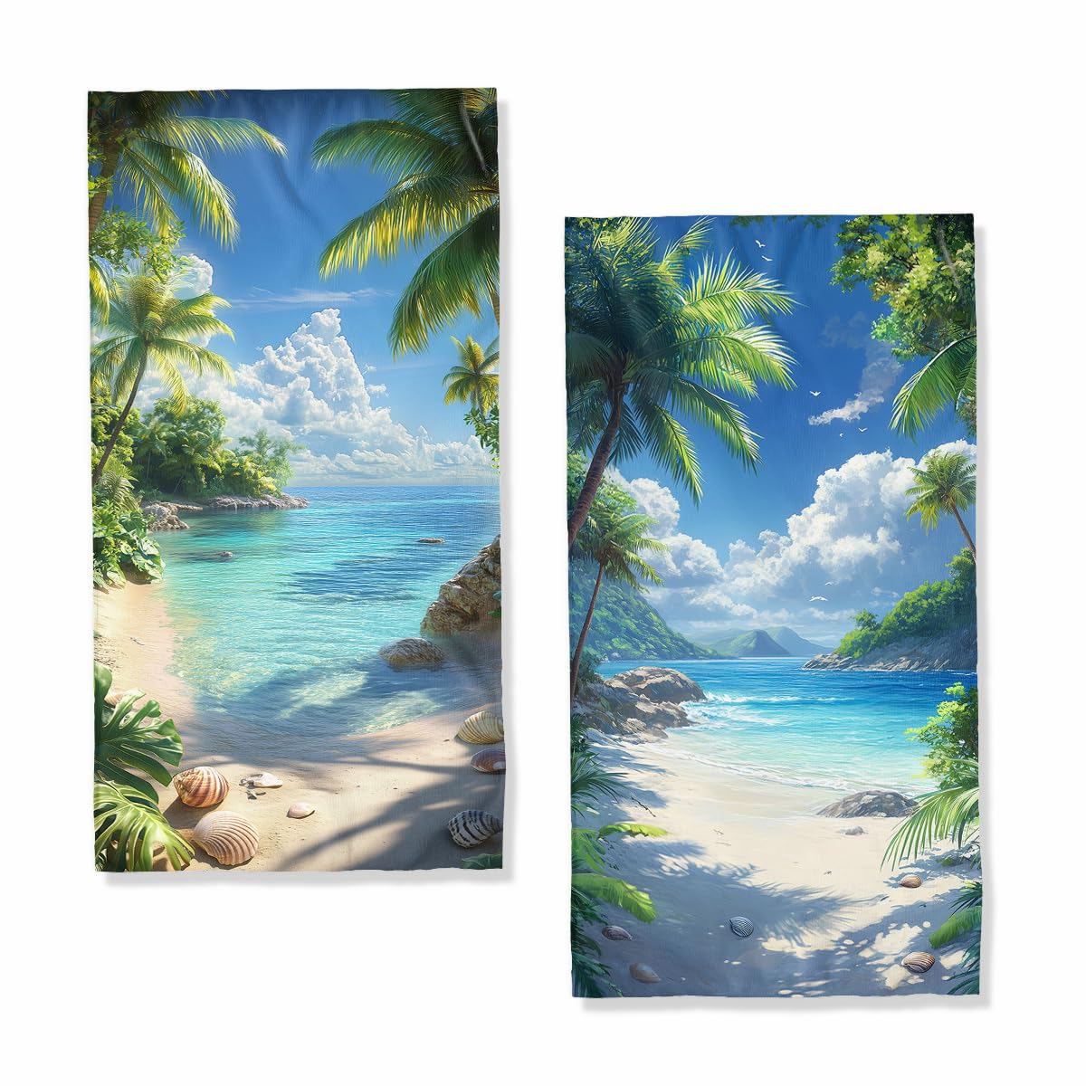 XYJFZL Beach Sand Bath Hand Towels Absorbent Waves Seaside Palm Tropical Hawai Decorative Hand Towels Set for Bathroom Gym Hotel Spa Bathroom Hand