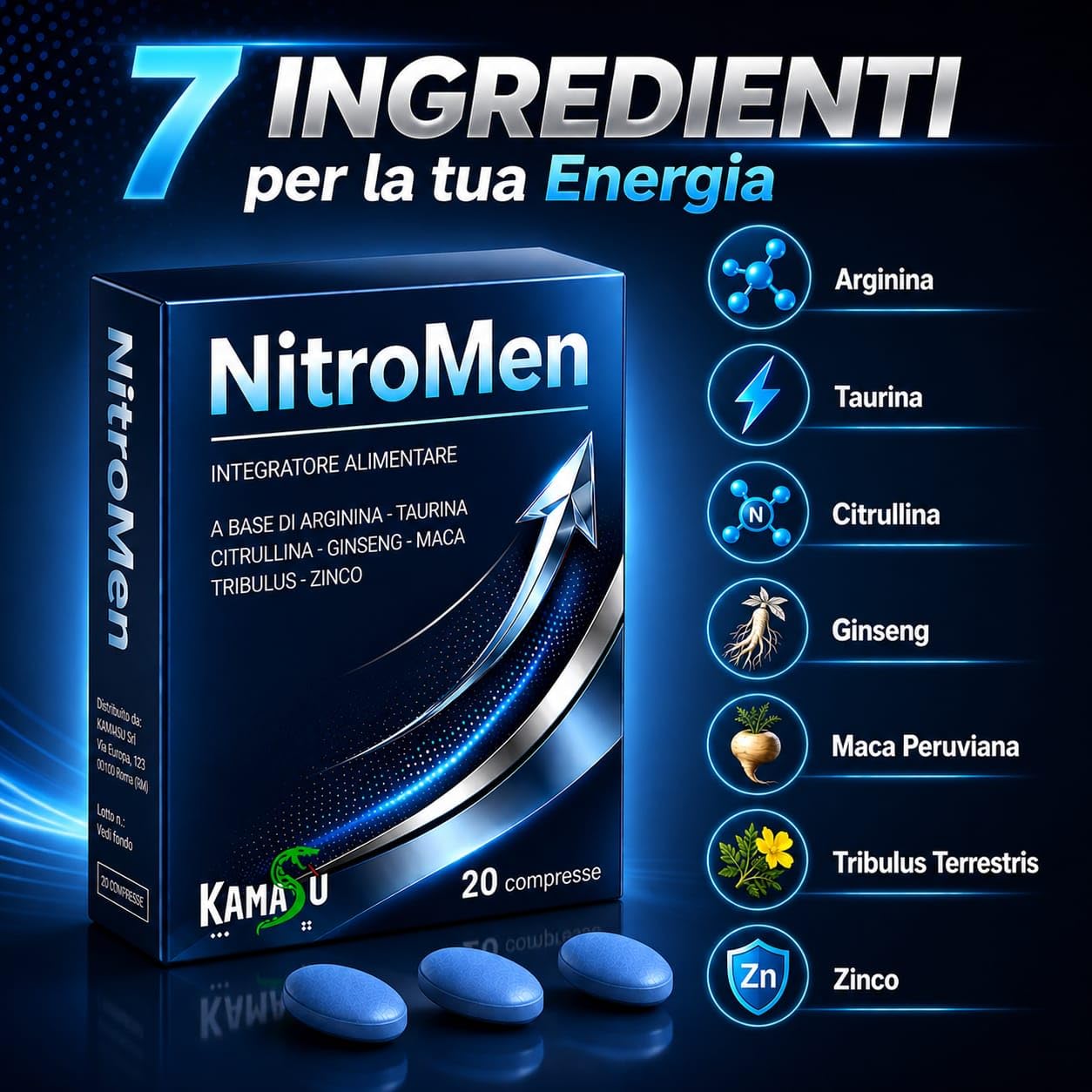 Integratore Uomo Potenziato -Maca nera, Arginina, Citrullina, Taurina, Tribulus e Zinco - Supporto Energetico, Tonico per Resistenza Vitalità Maschile