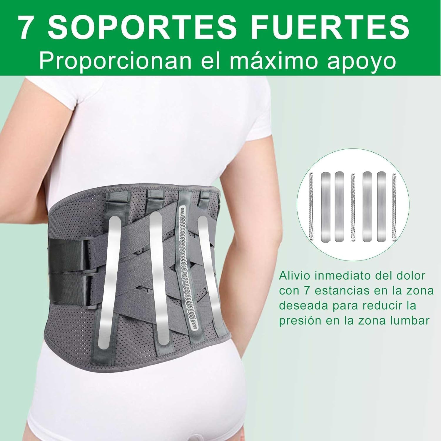 HONGJING Faja de Soporte para la Espalda con Almohadilla Térmica - Cinturón de Compresión Calentado con 7 Varillas Metálicas, Ideal para Alivio del Dolor por Hernia de Disco y Escoliosis (L)