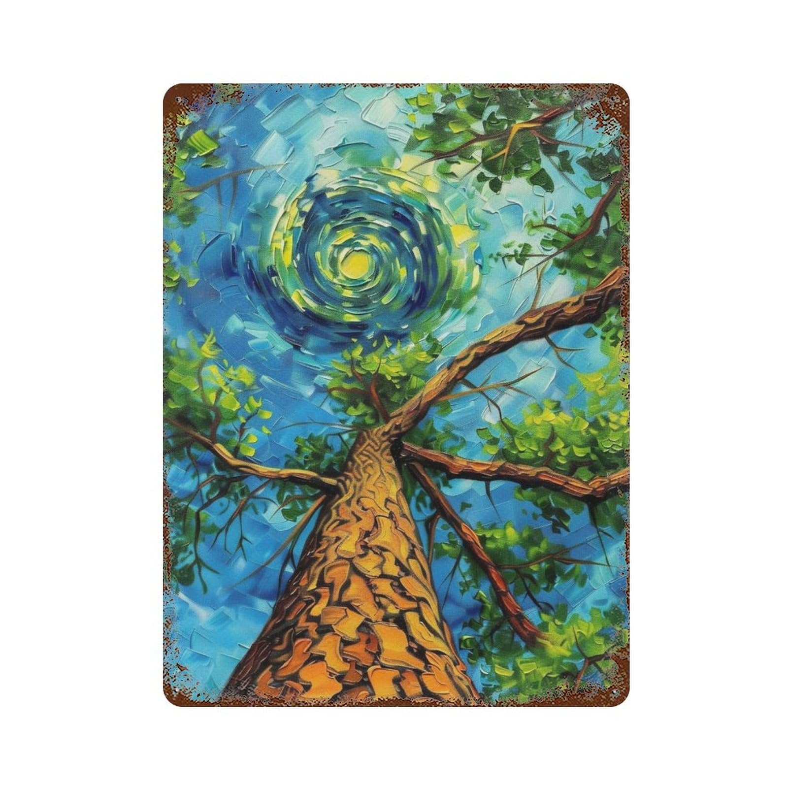WIHYRTUI Van Gogh Style Twirl Azure Sky Upward Tree Trunk Composition 04 Wall Retro Iron Metal Tin Sign Vintage Art Poster Modern Home Cofffee Club Art Bar Shop Decor Style 40x30cm