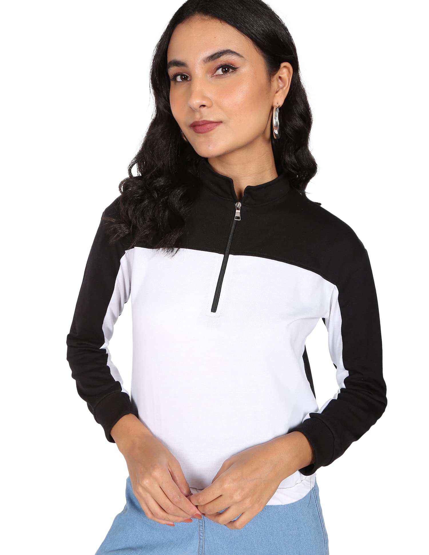 Women's Polyester Hooded and Crew Neck Regular Fit Sweatshirt (NPWWPSS20003Z01_Black_X_Small)