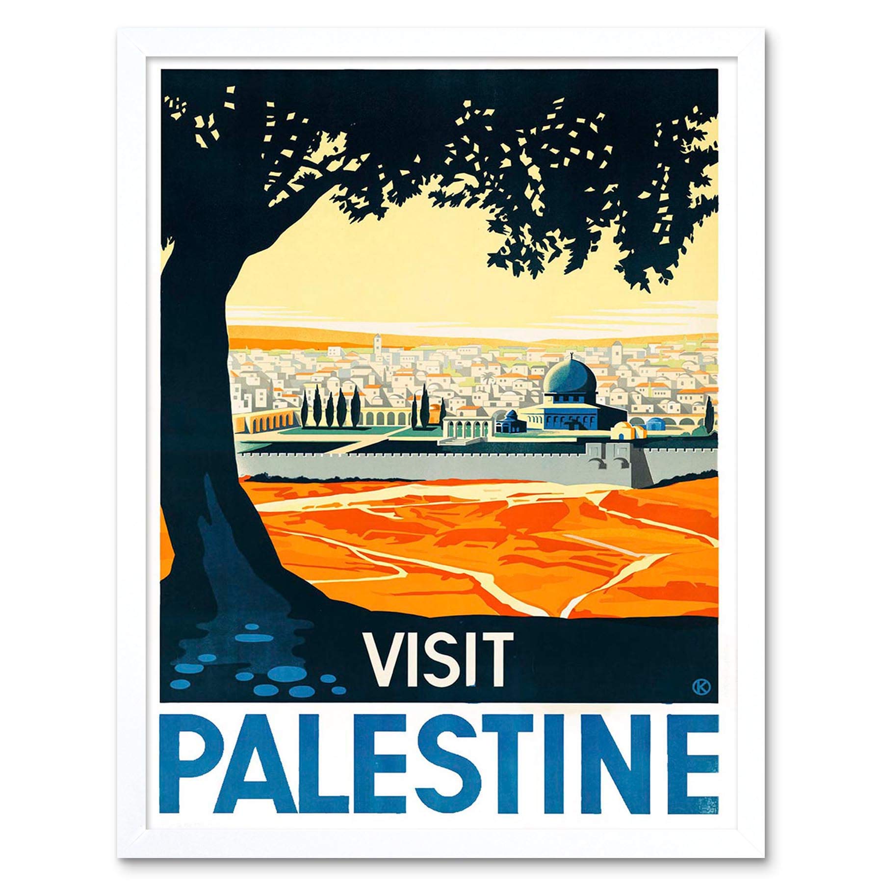 Wee Blue Coo Travel Palestine Mosque City Holy Land Tree Art Print Framed Poster Wall Decor 12X16 Inch