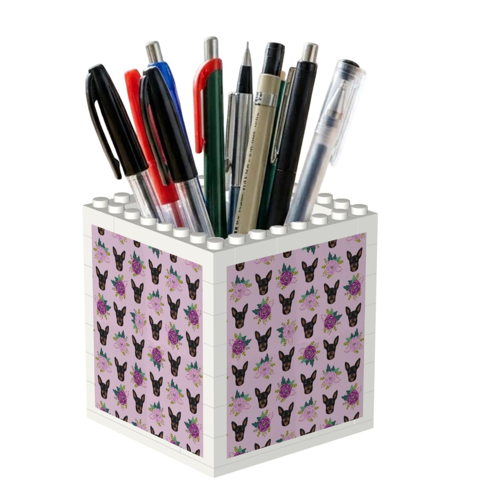 Poadnly Miniature Pinscher Lavender Florals, Pen Pot Pencil Holder for Office Home School, Compact Desk Organiser for Office Stationery