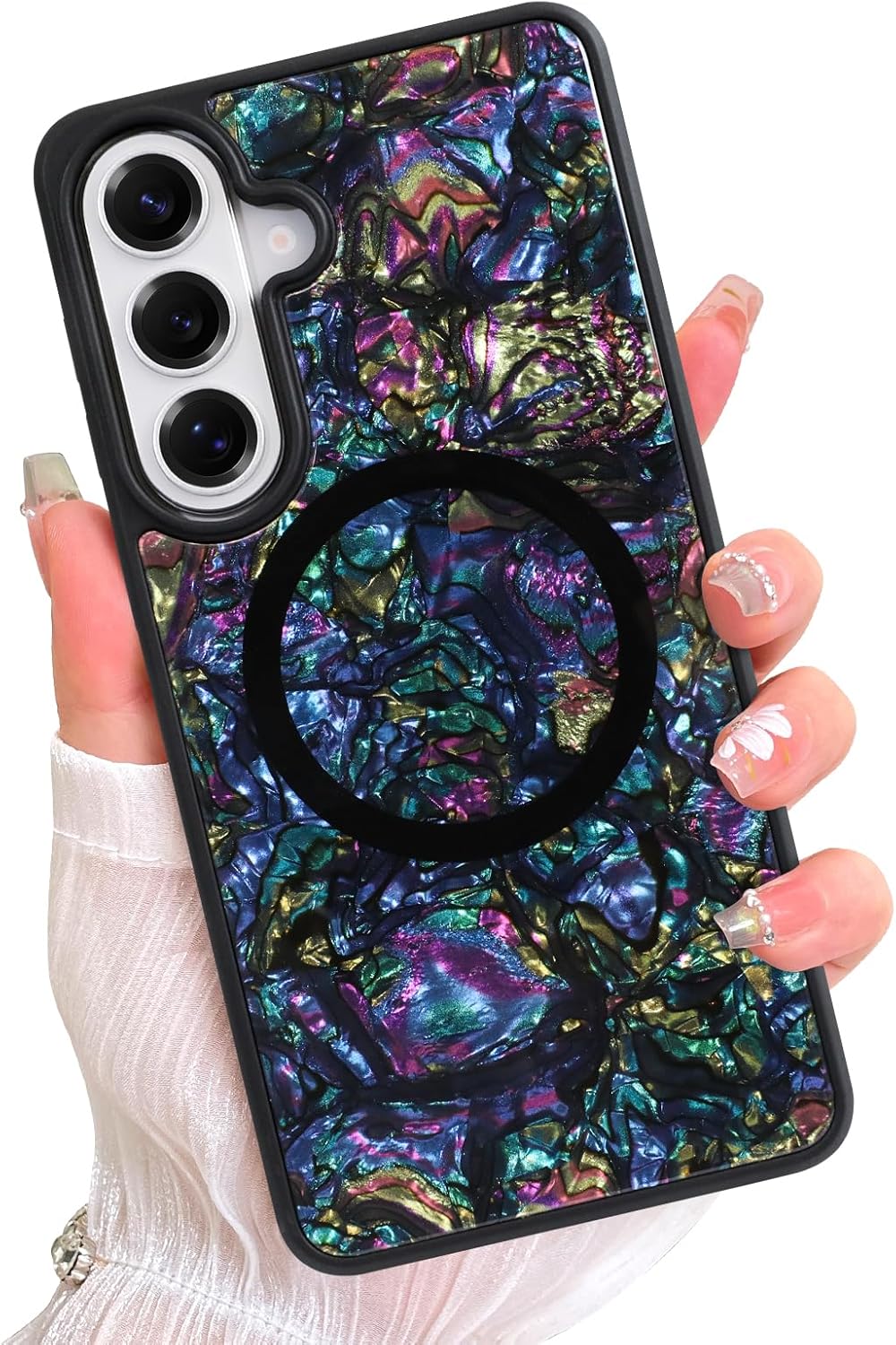 AIGOMARA Magnetic Rectangle for Samsung Galaxy S26 Ultra Case, Compatible with Magsafe, Luxury Sparkle Aablone Opalescent Pearl for Women Girls, Glossy Glitter Shockproof Protective Phone Case