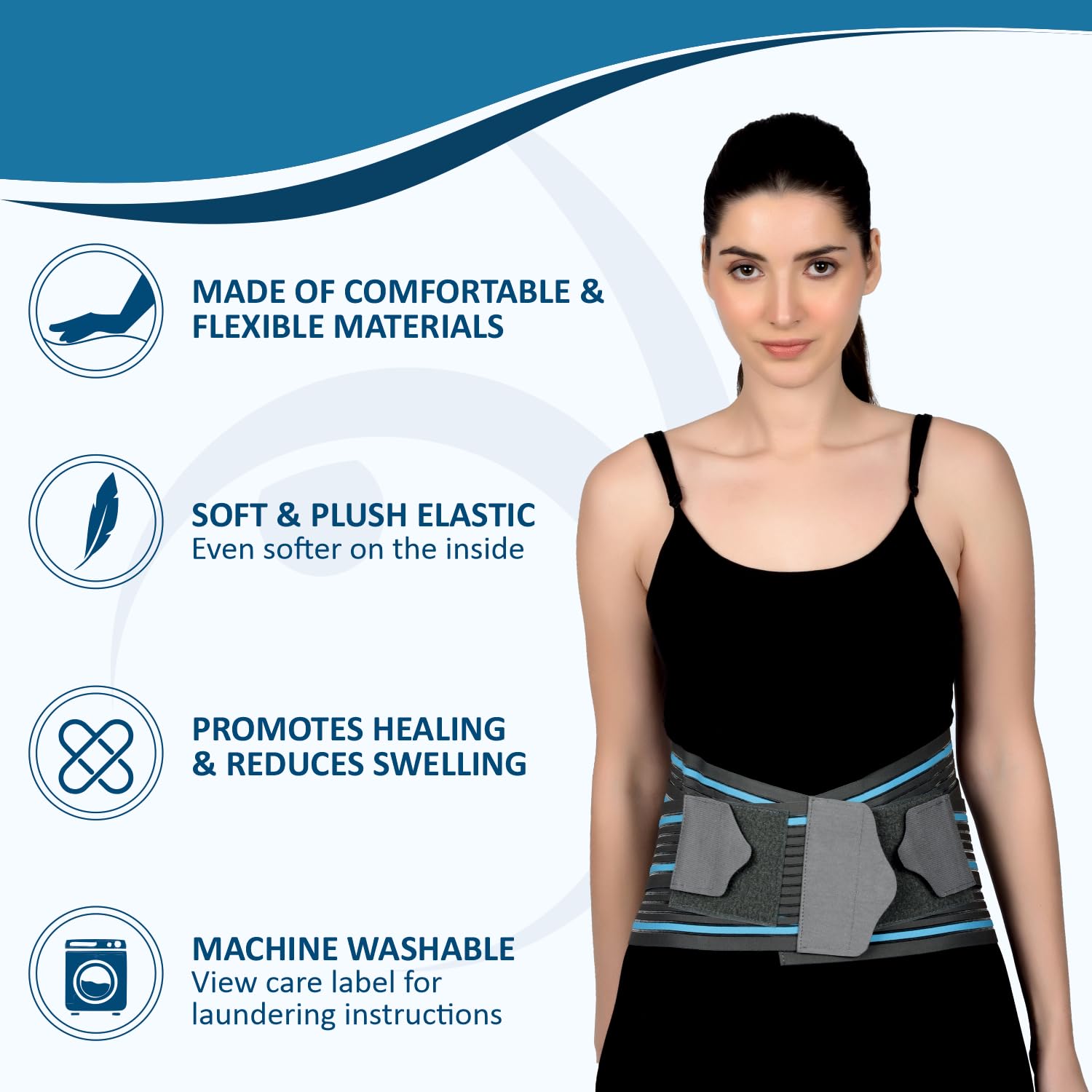 AccuSure Contoured Lumbo Sacral LS Support Belt For Lower Back Brace Support, Posture Correction, Back Pain Relief For Men and Women (M) 2