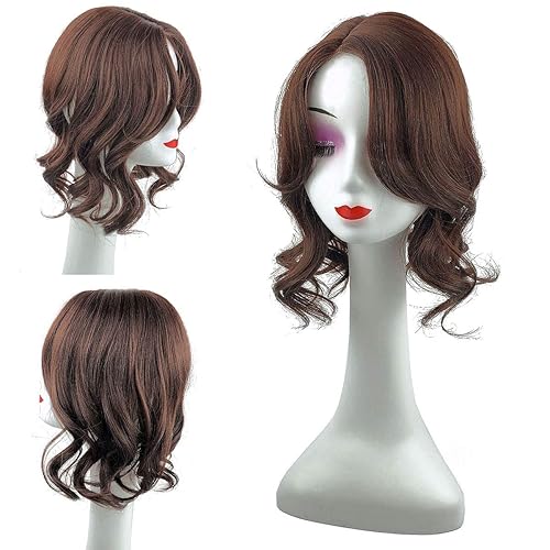 Miniatura 7 de Peluca de cabello ondulado natural de 14 pulgadas parte media de 39 x 51in peluca de estilo francés color marrón rojizo oscuro