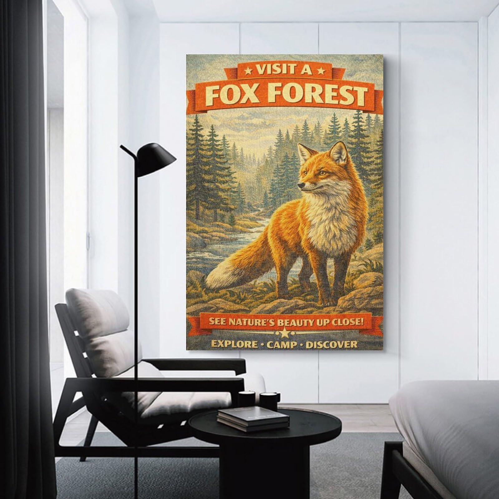 Junmoney Visit A Fox Forest Vintage Wall Art Print 12x18inch(30x45cm), for Lounge, Study, Hallway Or Flat Walls, Decorative Artwork with Broad Appeal