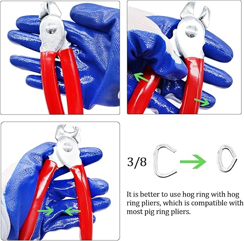 Miniatura 4 de Anillos de cerdo galvanizados de 38 de pulgada para tapicería profesional, kit surtido de instalación de anillos de cerdo para jaulas de animales