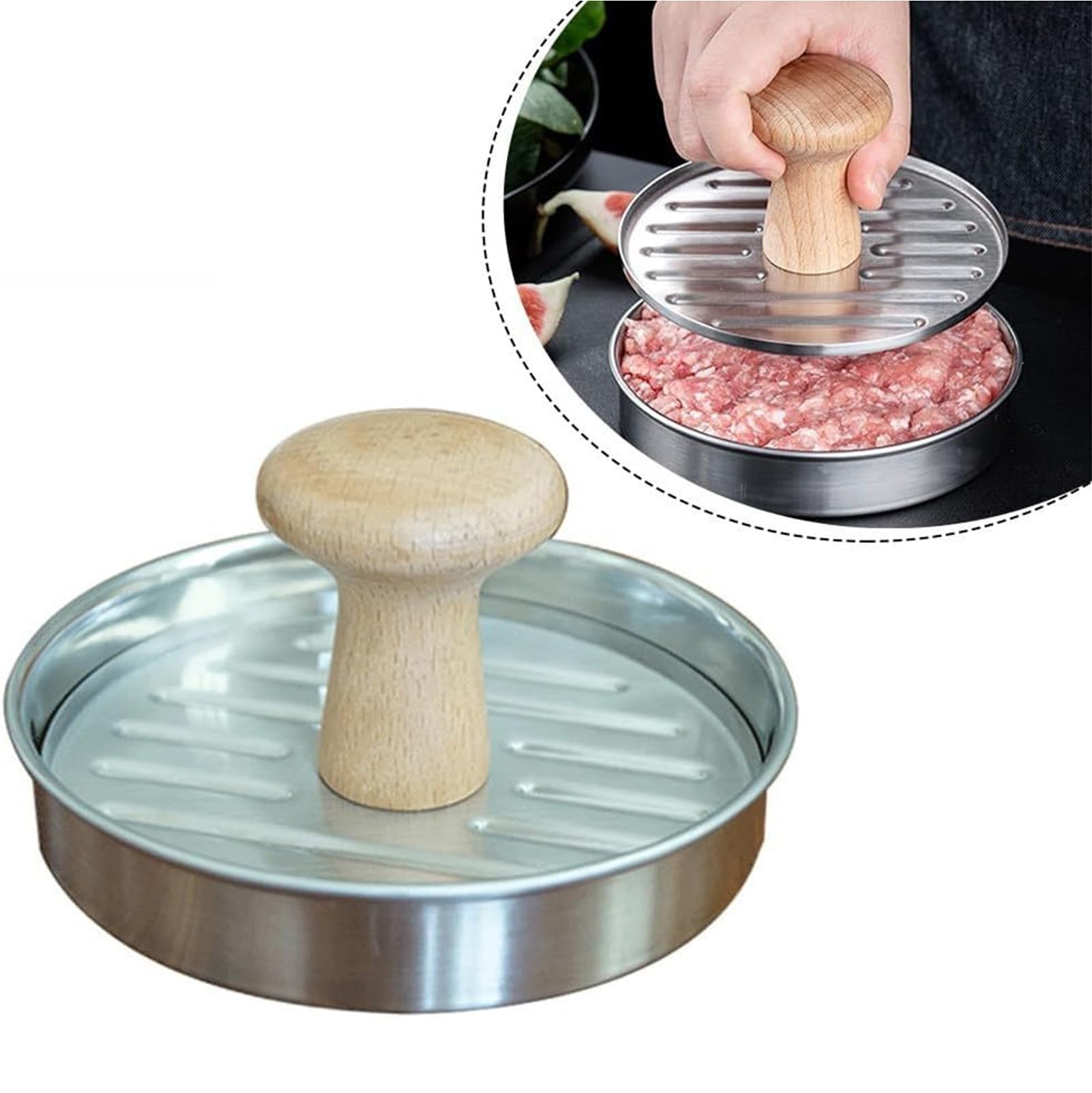 Hamburgerform, Hamburgerform aus Edelstahl, runde Form für Steaks, ideal für Hamburger, Fleischbällchen, Würstchen, Krabbenkuchen, Barbecues und allgemeines Kochen,Silber,6.8 x 13.3 cm