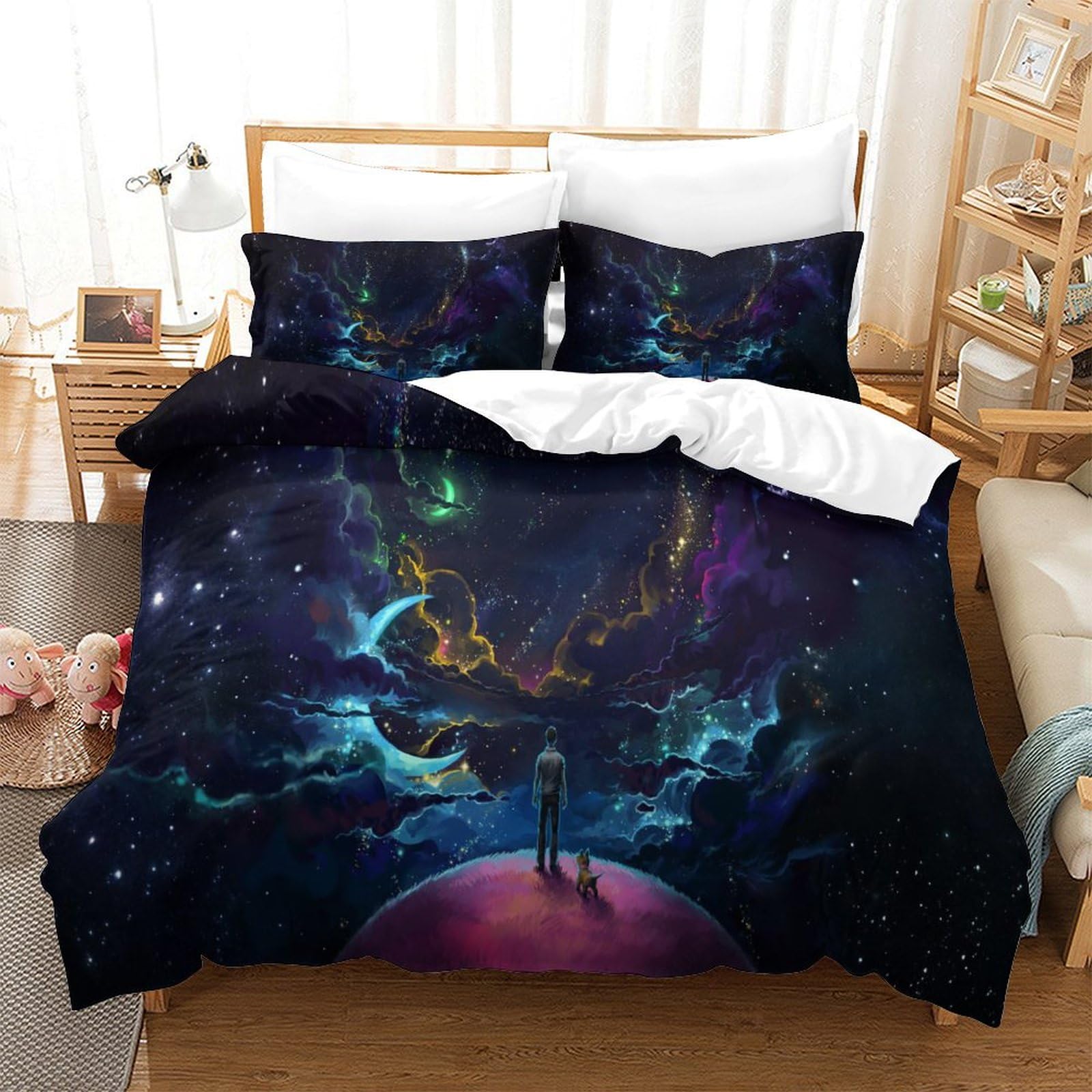 Housses de couettes galaxie 3D en microfibre 140x200 cm avec taies