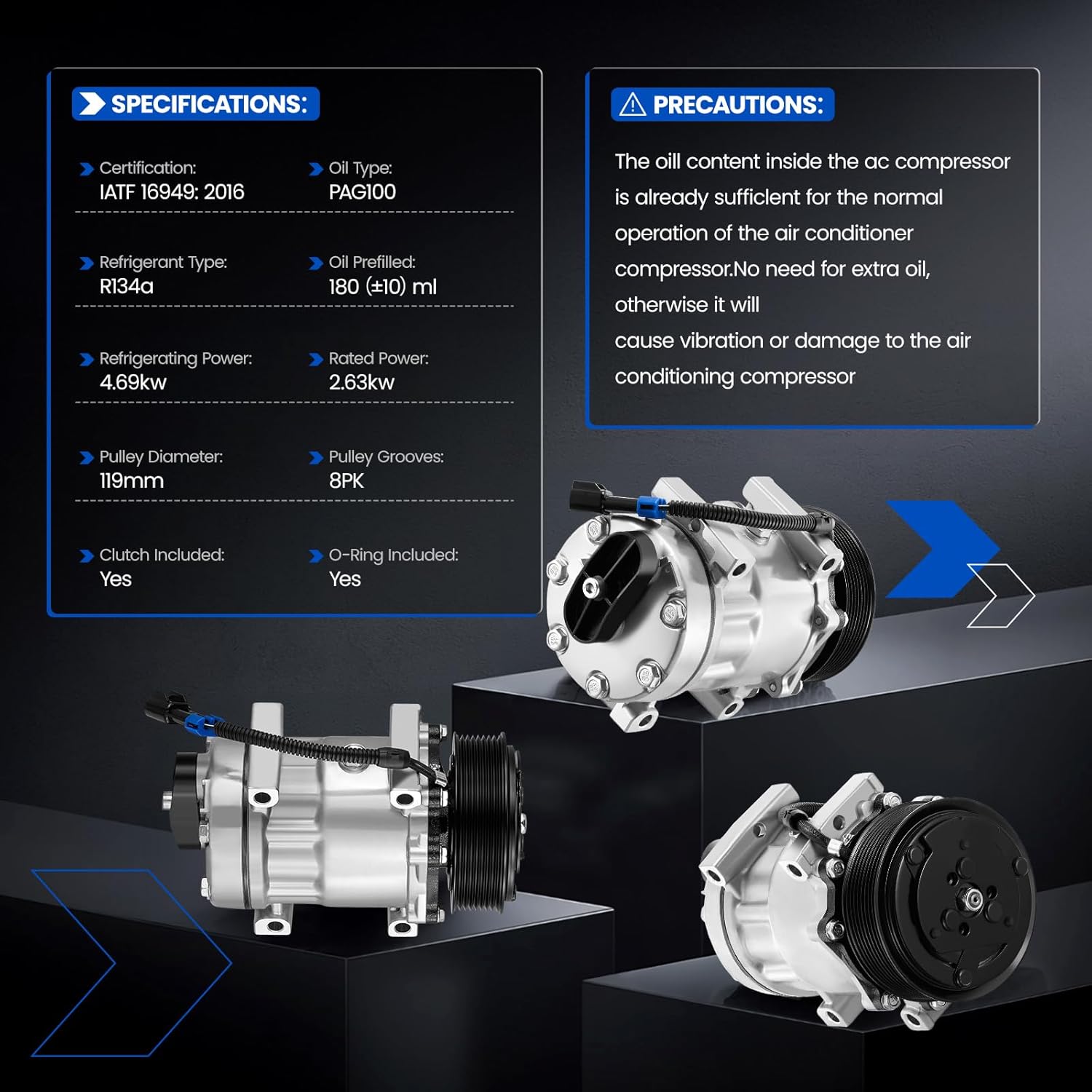 58784 Air Conditioning A/C Compressor with Clutch Compatible with Freightliner FL70 1991-2003, for M2 106 2005, for Sprinter 2500/3500 2015-2018