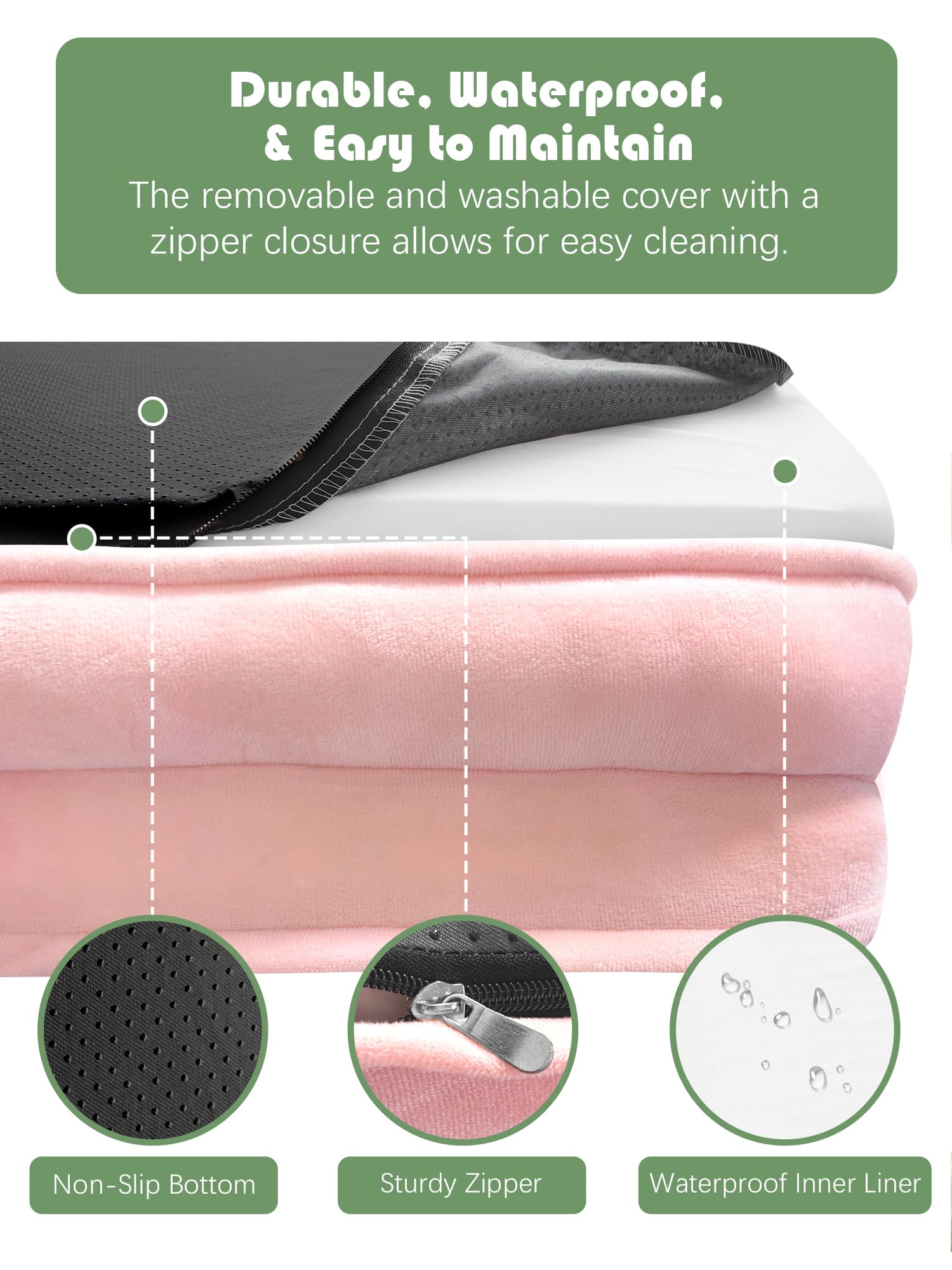 Spotted Play Orthopedic Dog Bed with Sides - Sofa Beds for Medium Dogs, Supportive Foam Pet Couch Bed with Washable Removable Cover, Waterproof Lining and Non-Slip Bottom, Pink - M view 6